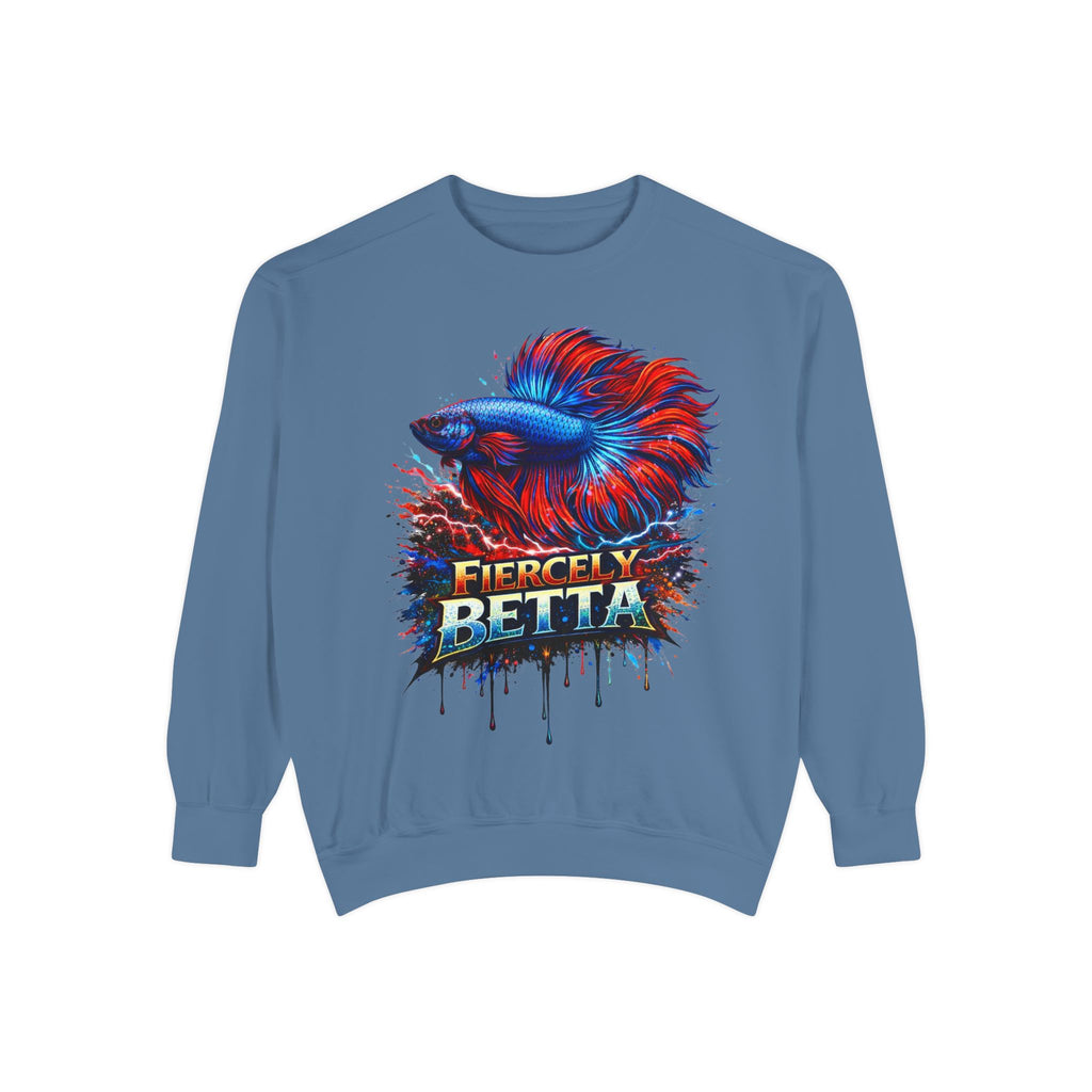 Betta Fish Sweatshirt — "Fiercely Betta" Colorful Aquarium Crewneck