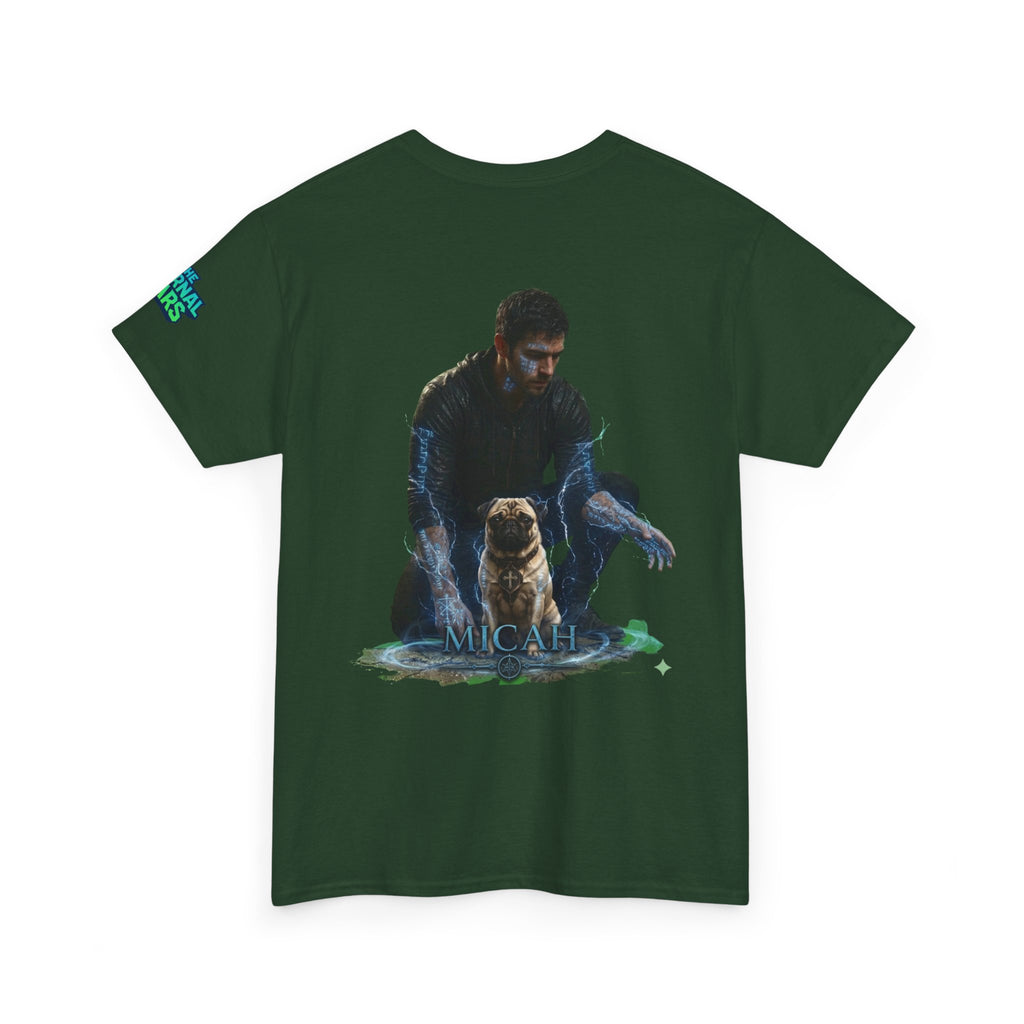 T-Shirt — Nature Warrior Graphic Tee with Man and Dog Illustration