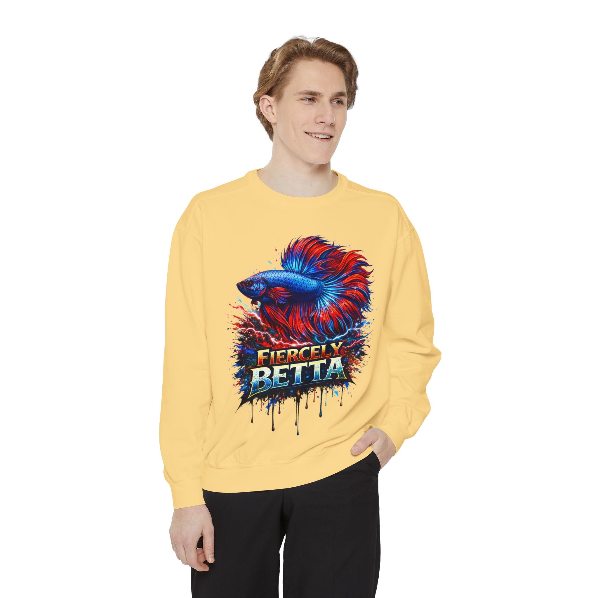 Betta Fish Sweatshirt — "Fiercely Betta" Colorful Aquarium Crewneck