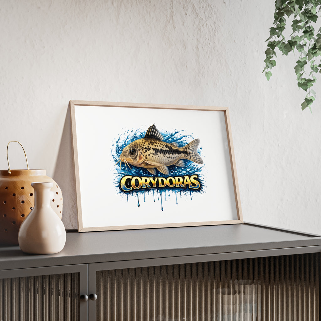 Peppered Corydoras Fish Poster with Wooden Frame — Aquarium Wall Art