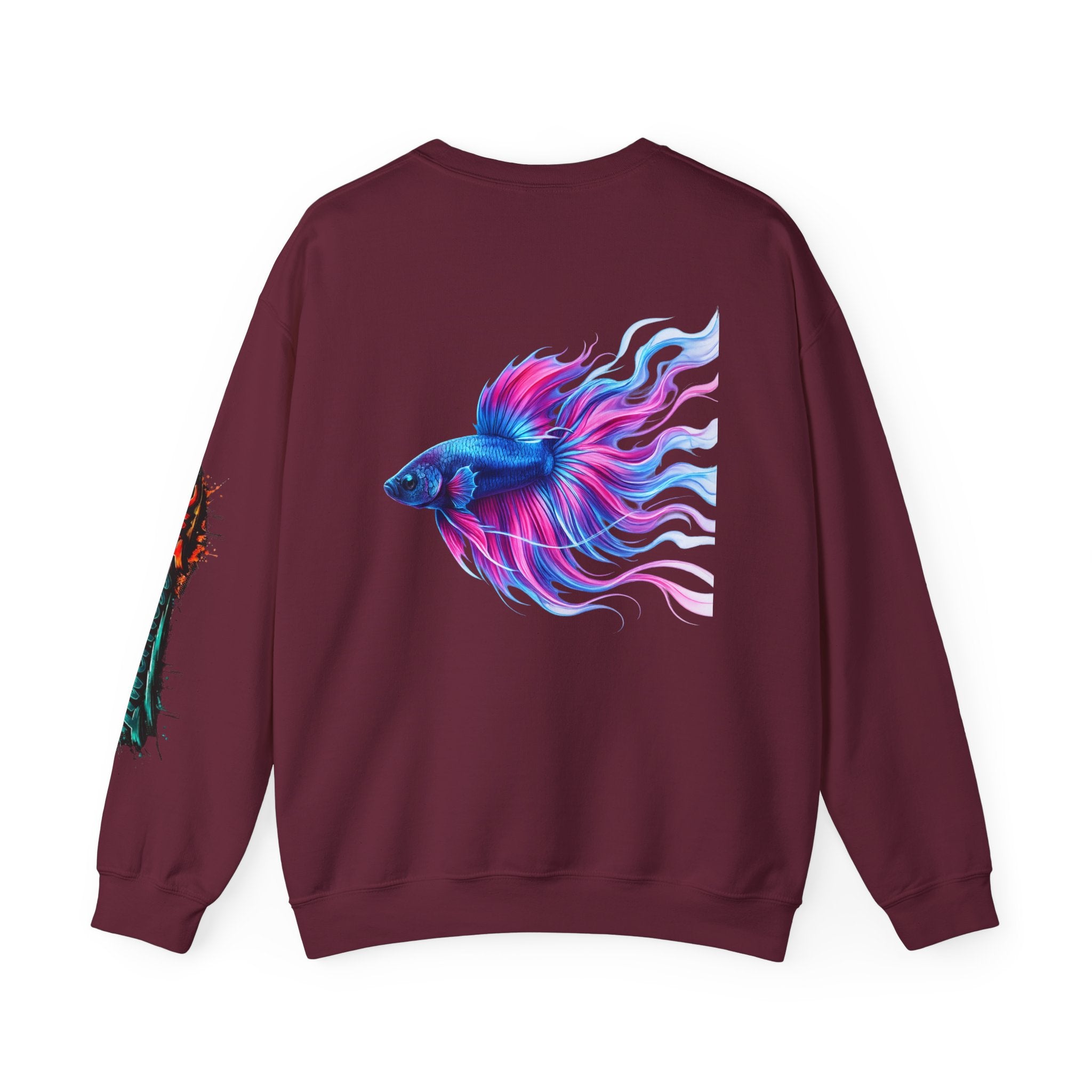 Betta Fish Crewneck Sweatshirt — Colorful Neon Tropical Fish Graphic