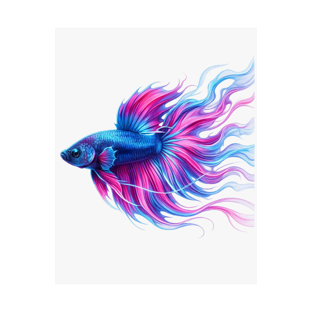 Betta Fish Art Poster — Colorful Blue & Pink Matte Vertical Wall Print