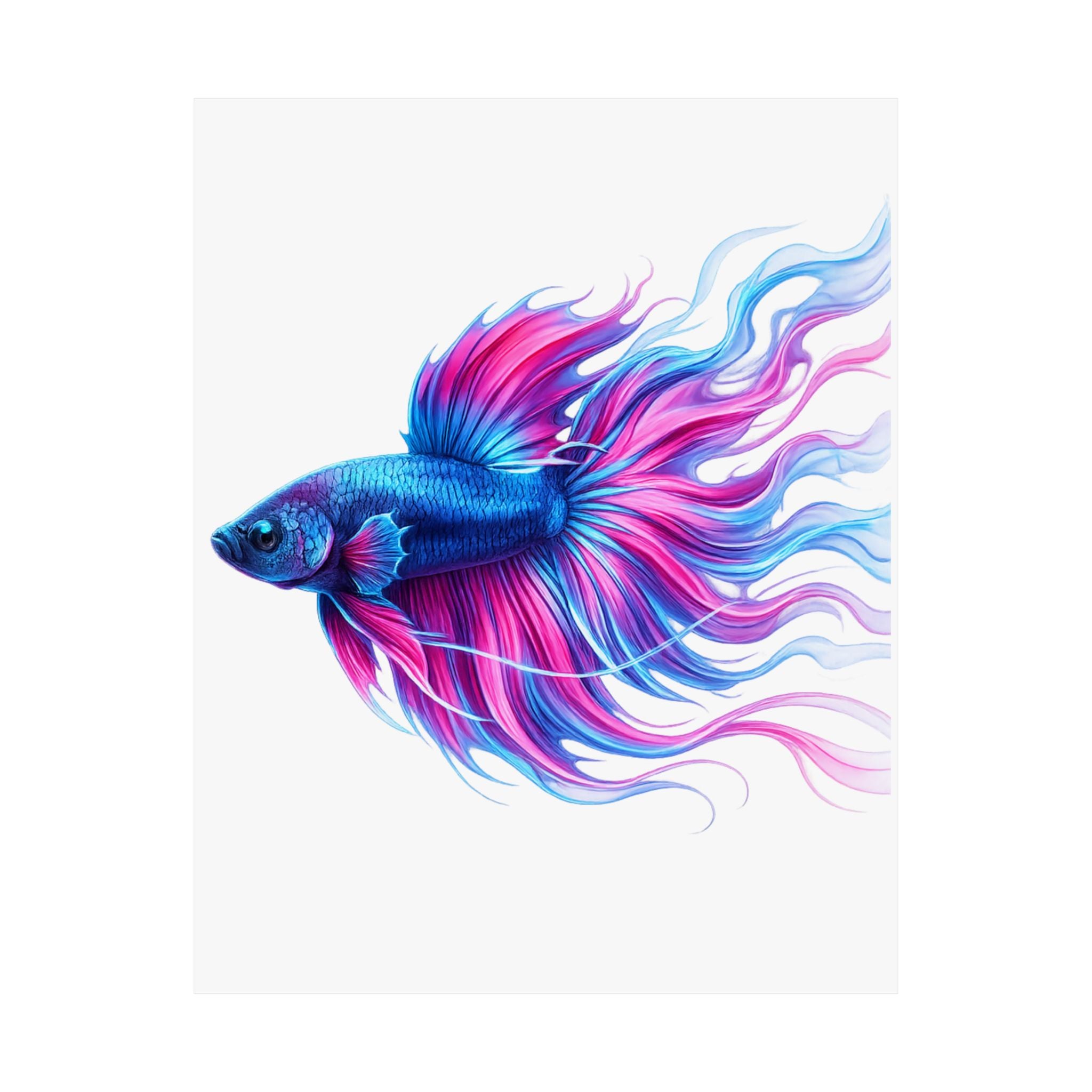 Betta Fish Art Poster — Colorful Blue & Pink Matte Vertical Wall Print