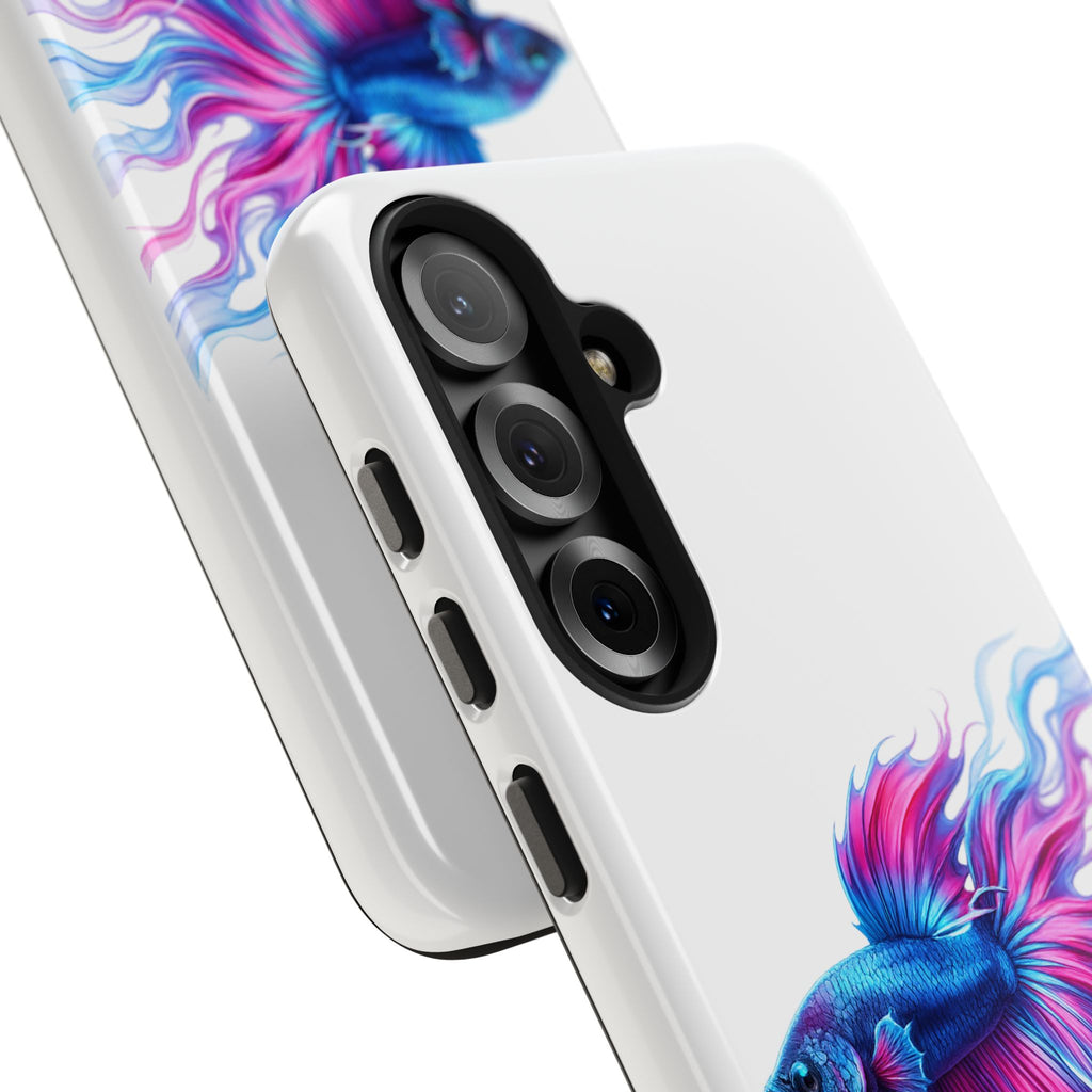 Betta Fish Tough Phone Case — Colorful Blue & Pink Aquarium Art