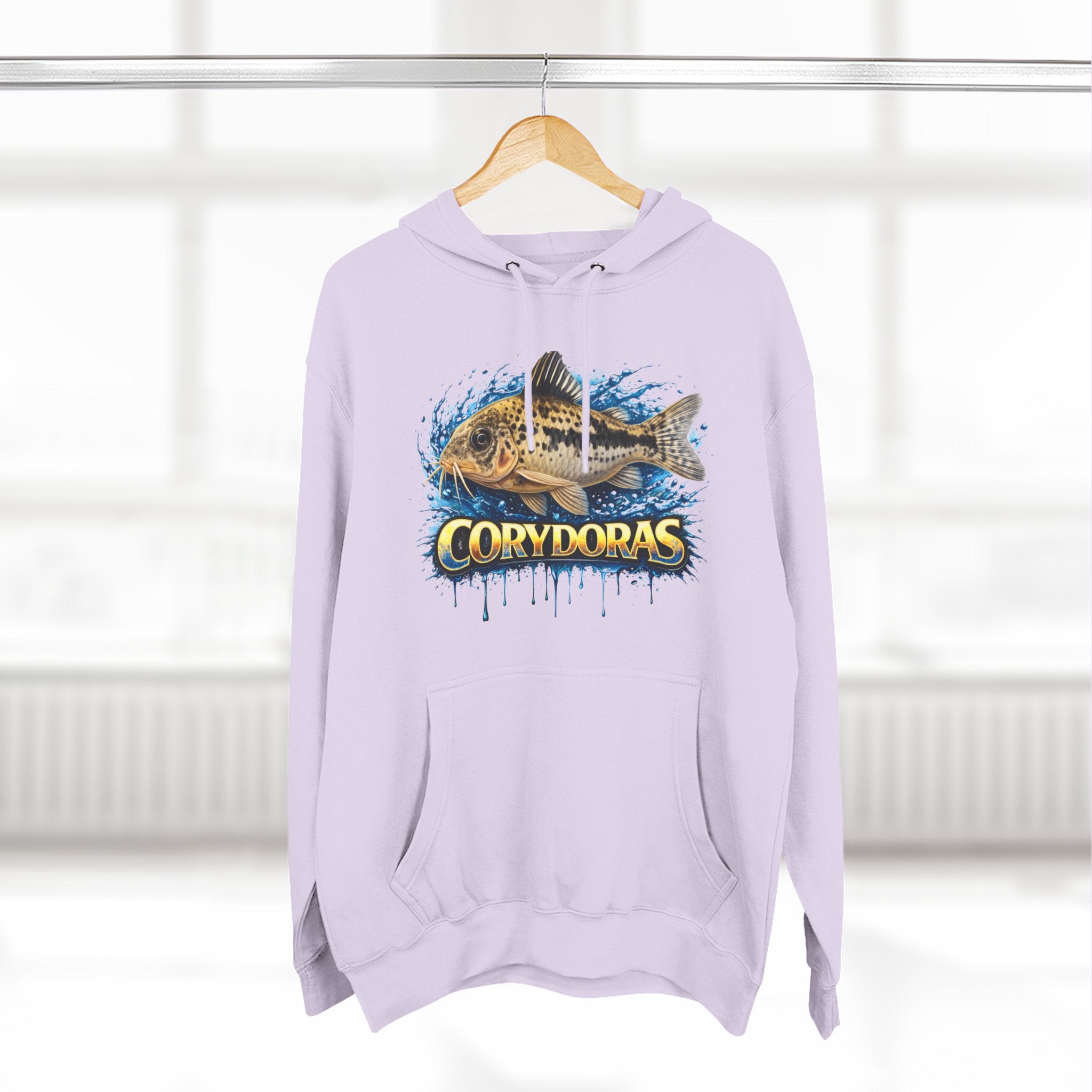 Peppered Corydoras Midweight Fleece Hoodie — Aquatic Catfish Illustration Pullover