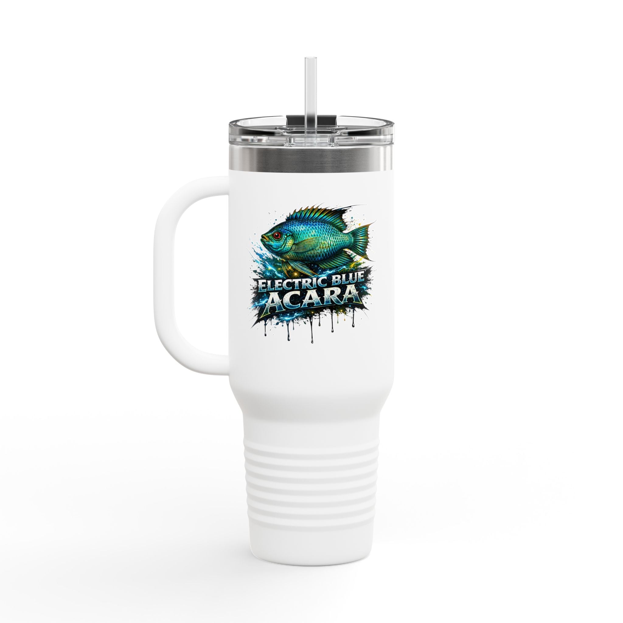 40oz Insulated Travel Mug - 'Electric Blue Acara' Fish Graphic, Leak-Resistant Tumbler for Aquarium Enthusiasts