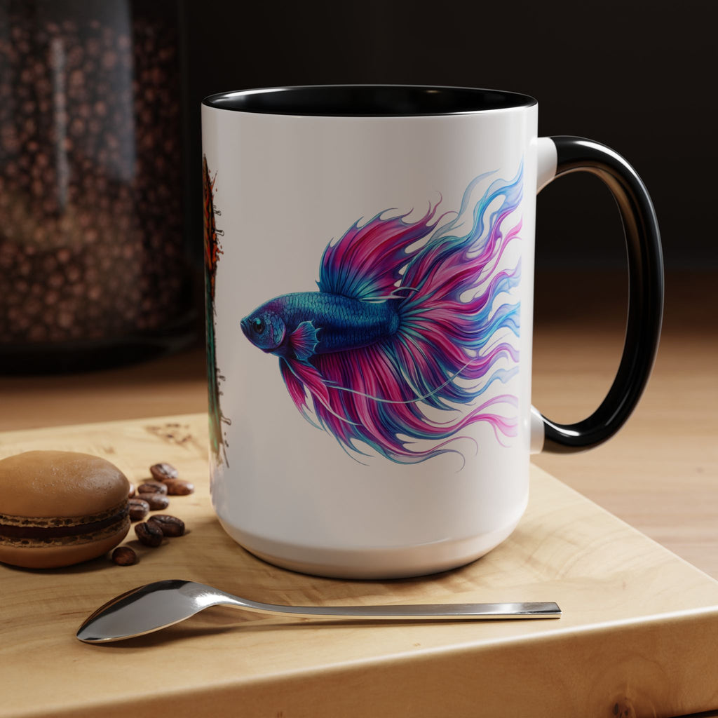 Betta Fish Accent Coffee Mug — Vibrant Neon Betta Design (11/15 oz)
