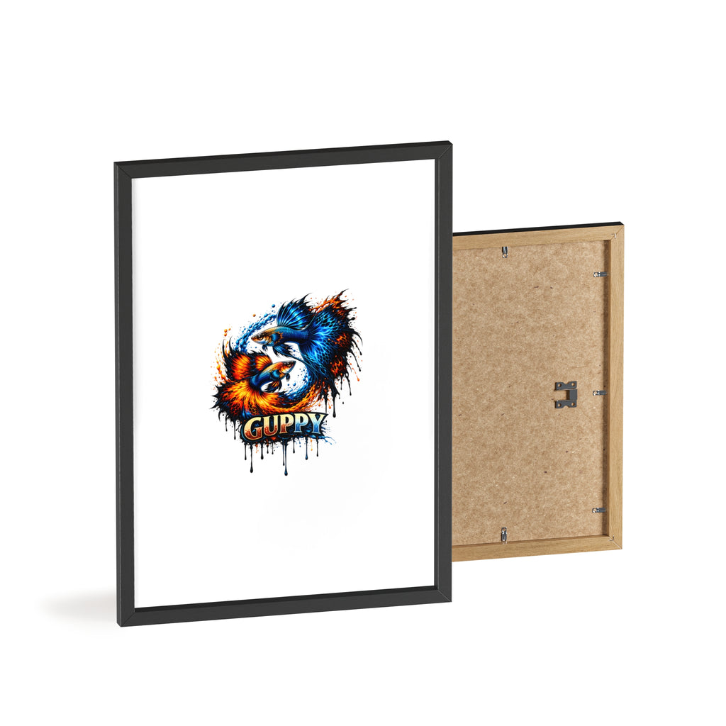 Guppy Fish Art Poster with Wooden Frame — Colorful Koi-Style Aquarium Print