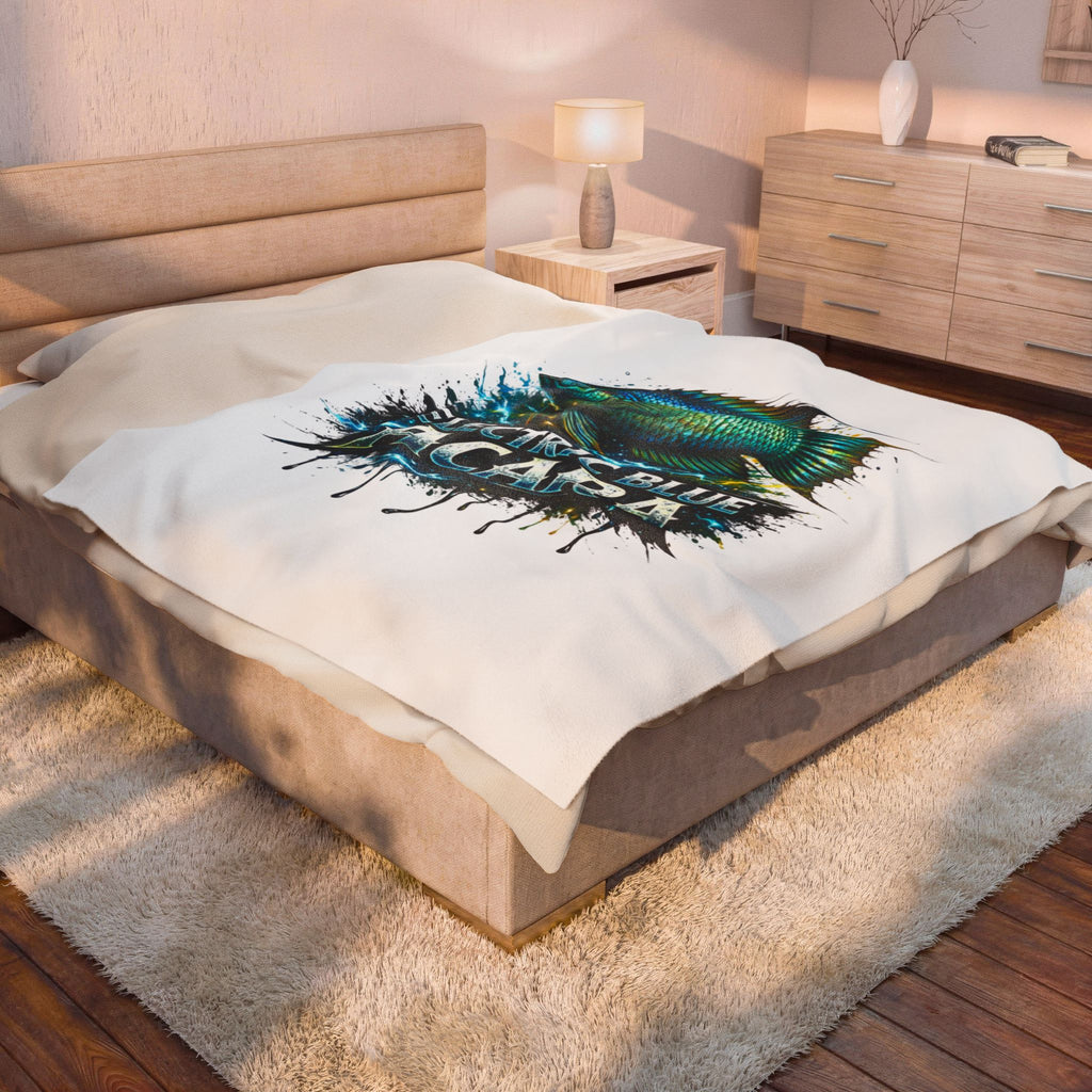 Electric Blue Acara Velveteen Plush Blanket — Vibrant Fish Design for Aquarium Lovers