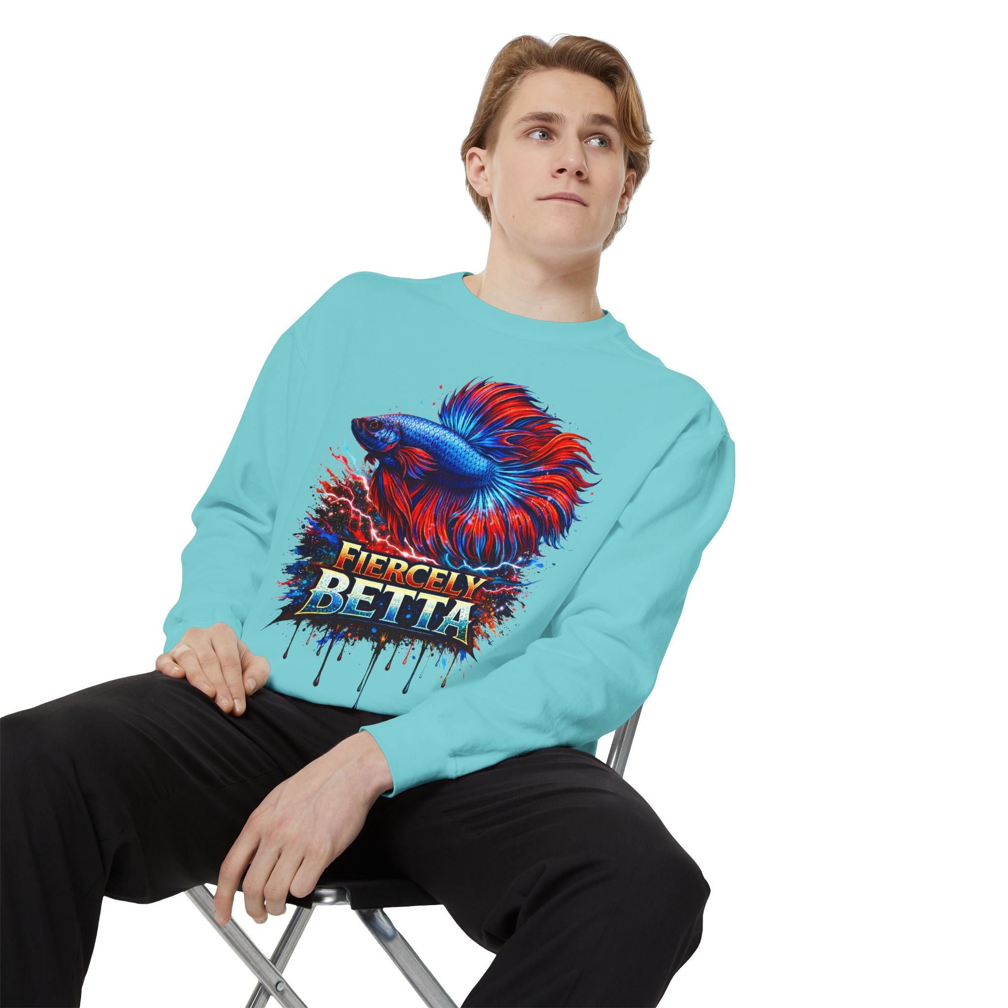 Betta Fish Sweatshirt — "Fiercely Betta" Colorful Aquarium Crewneck