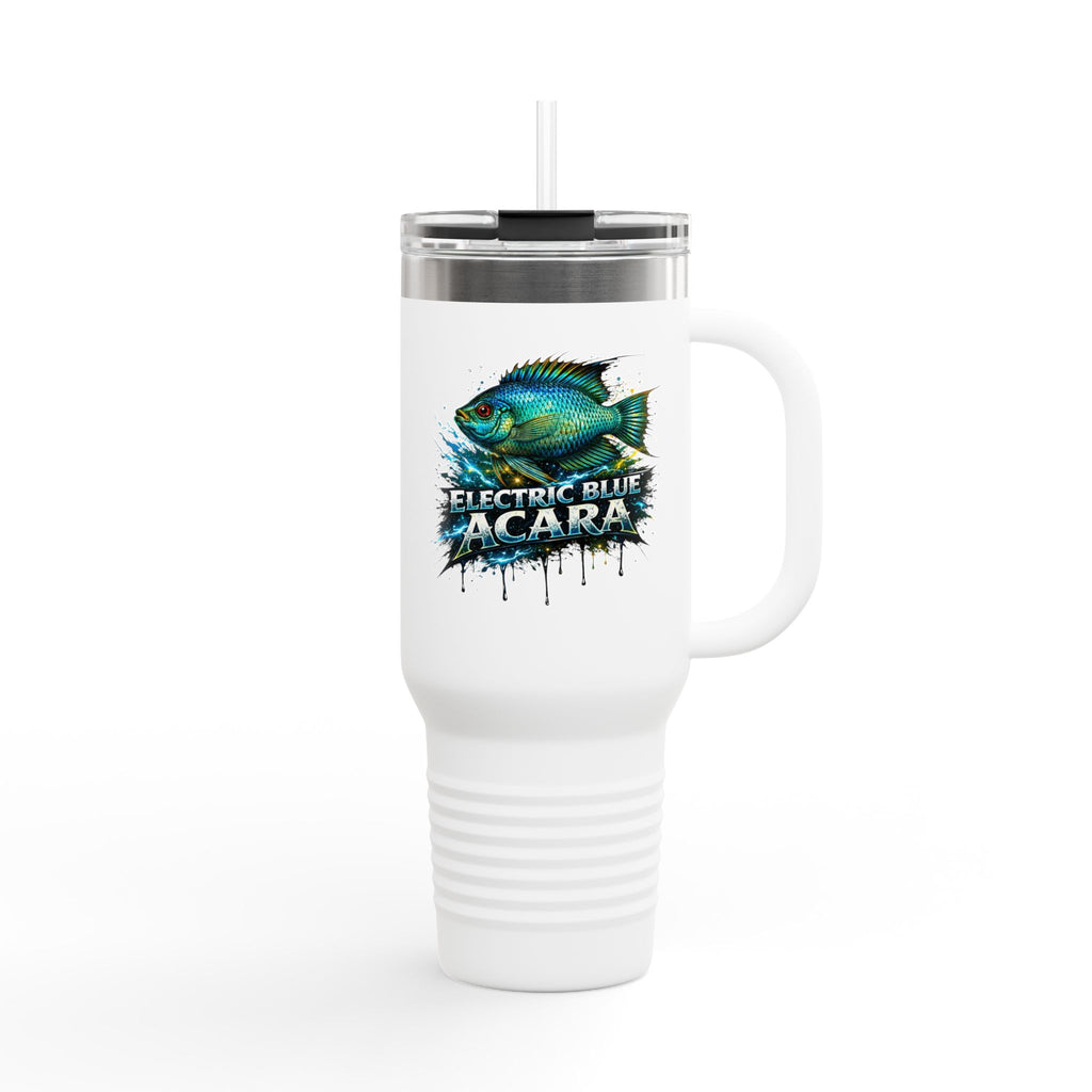 40oz Insulated Travel Mug - 'Electric Blue Acara' Fish Graphic, Leak-Resistant Tumbler for Aquarium Enthusiasts