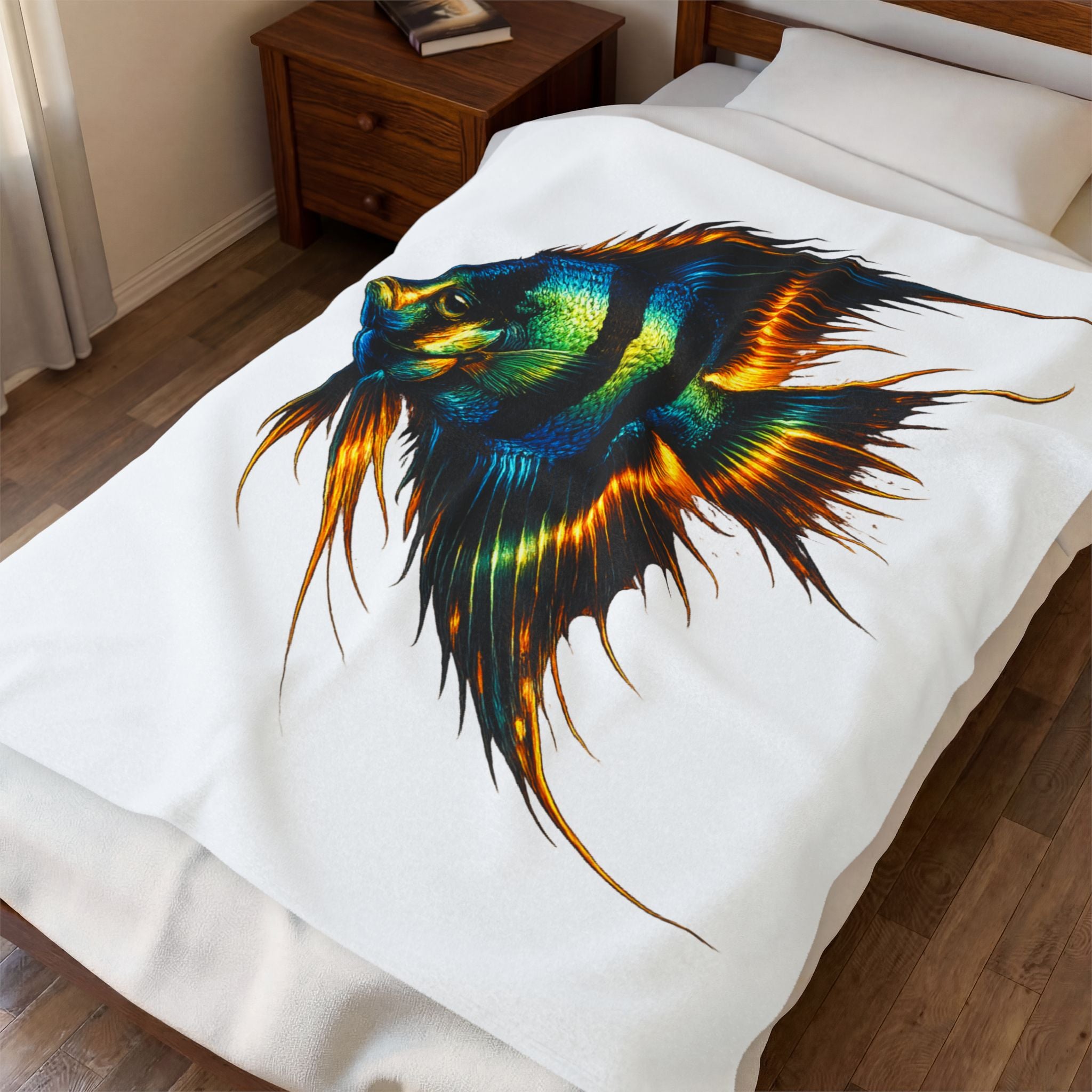 Angelfish Art Velveteen Plush Blanket — Tropical Aquarium Fish Throw