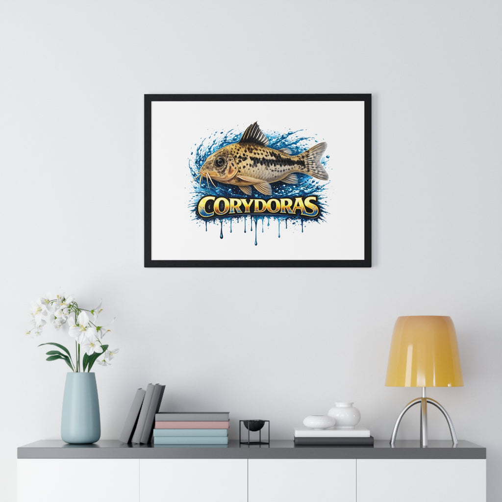 Peppered Corydoras Fish Framed Poster — Aquarium Wall Art