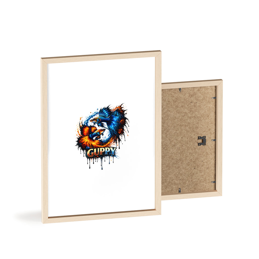 Guppy Fish Art Poster with Wooden Frame — Colorful Koi-Style Aquarium Print
