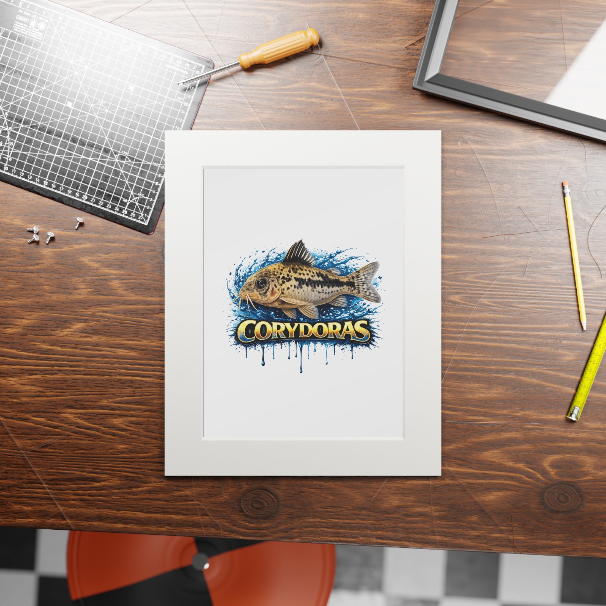 Peppered Corydoras Fish Fine Art Print with Passepartout Frame