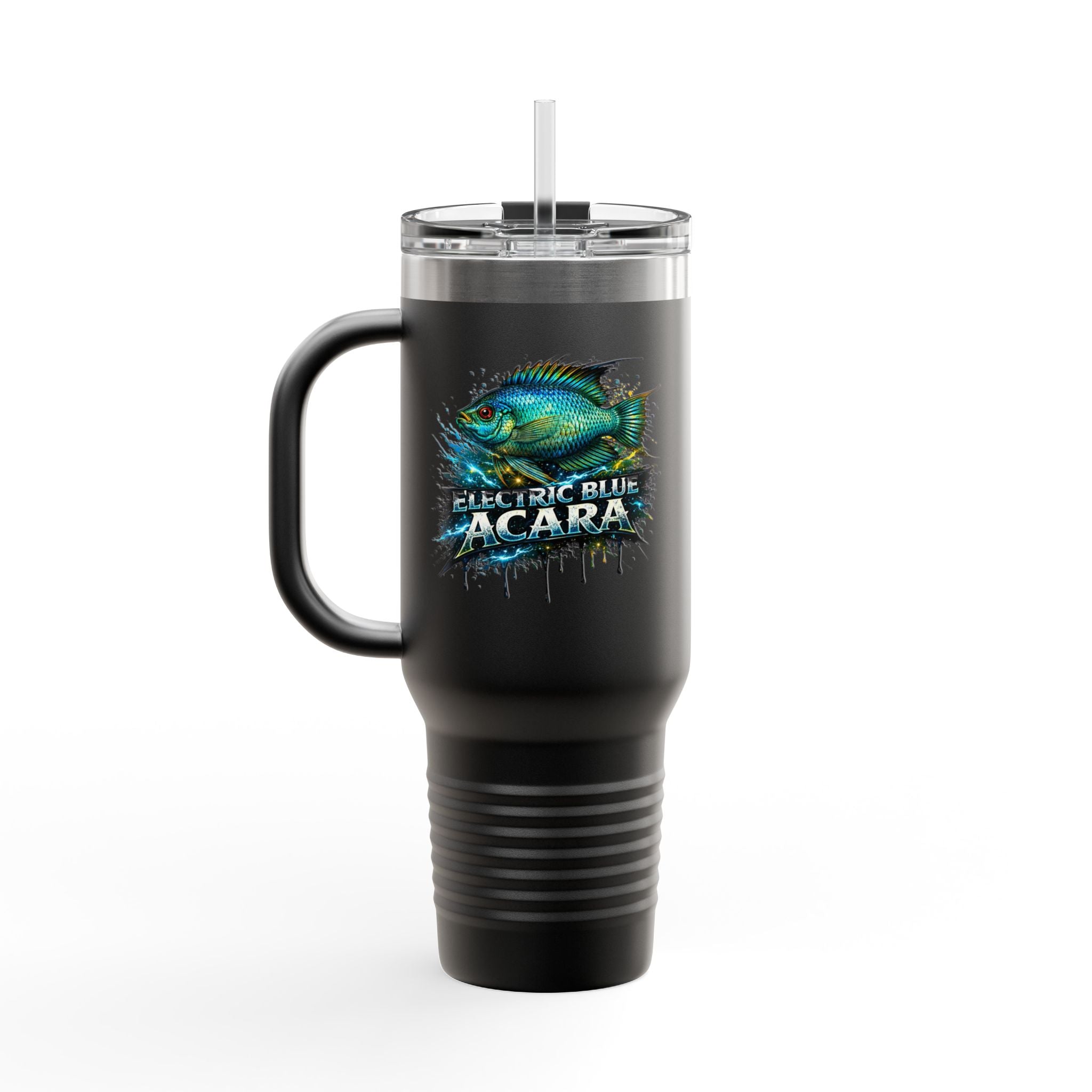 40oz Insulated Travel Mug - 'Electric Blue Acara' Fish Graphic, Leak-Resistant Tumbler for Aquarium Enthusiasts