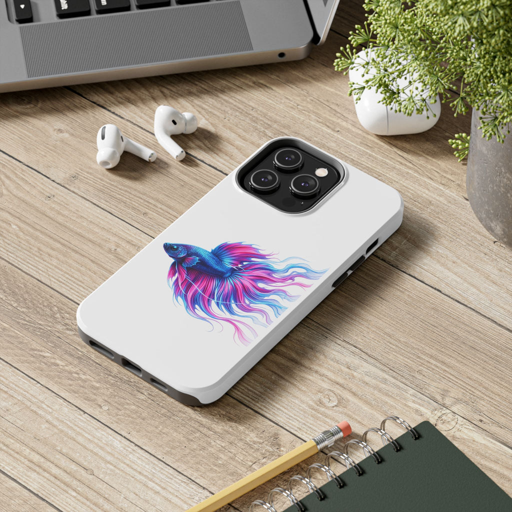 Betta Fish Tough Phone Case — Colorful Blue & Pink Aquarium Art