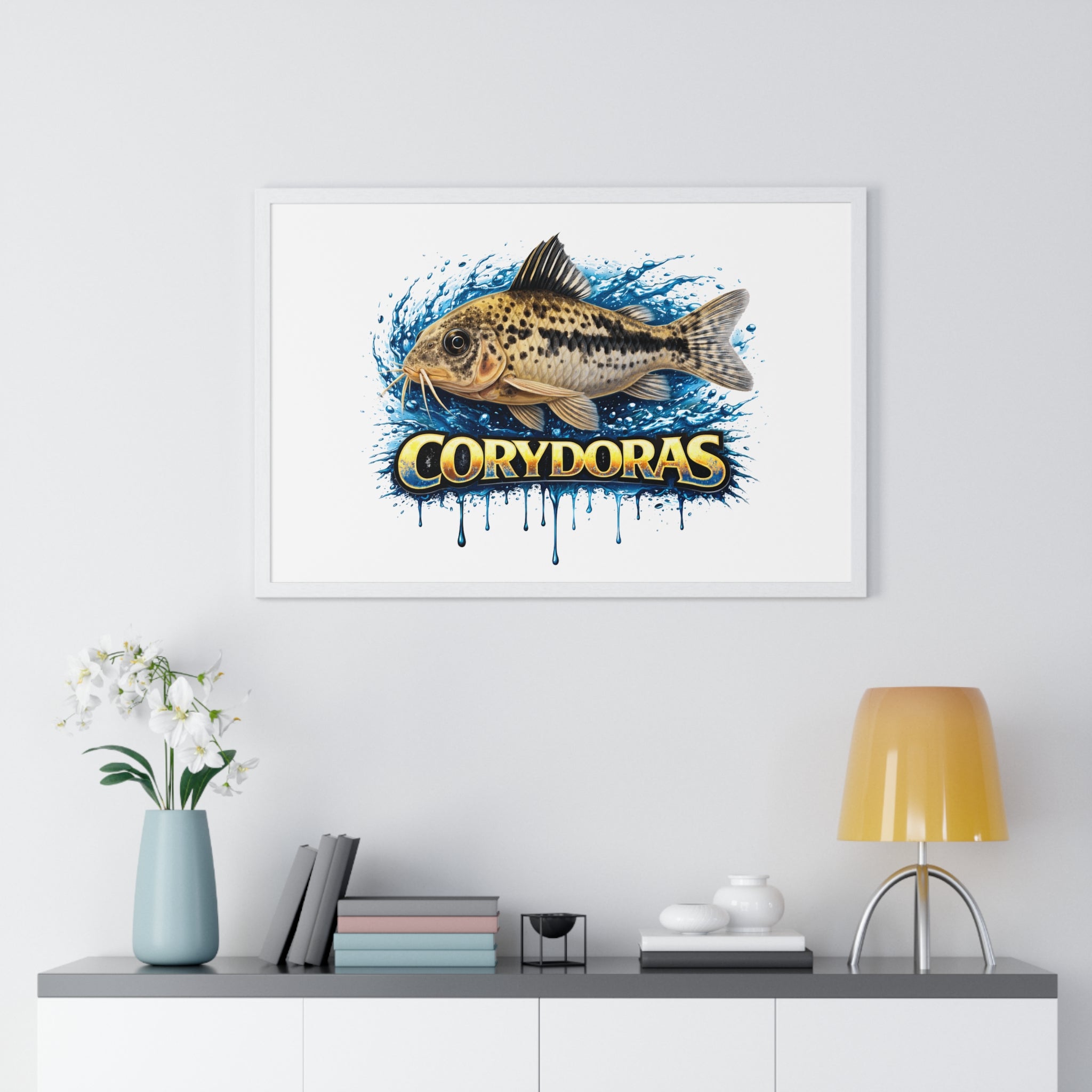 Peppered Corydoras Fish Framed Poster — Aquarium Wall Art