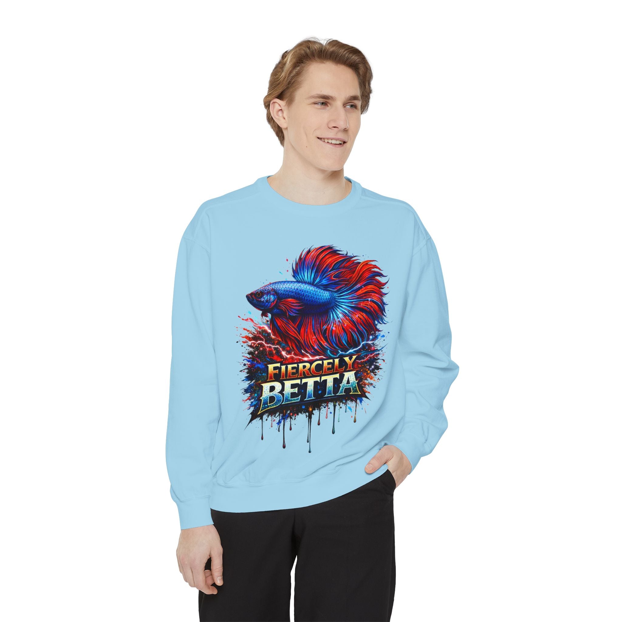 Betta Fish Sweatshirt — "Fiercely Betta" Colorful Aquarium Crewneck