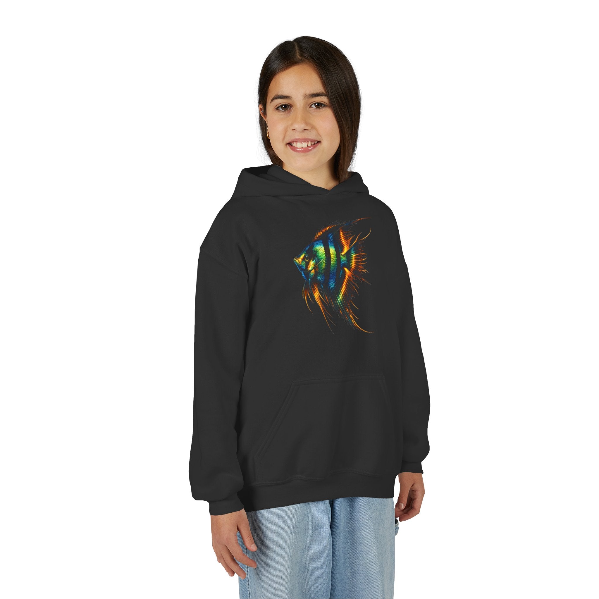 Youth Angelfish Hoodie - Colorful Aquarium Fish Graphic Sweatshirt