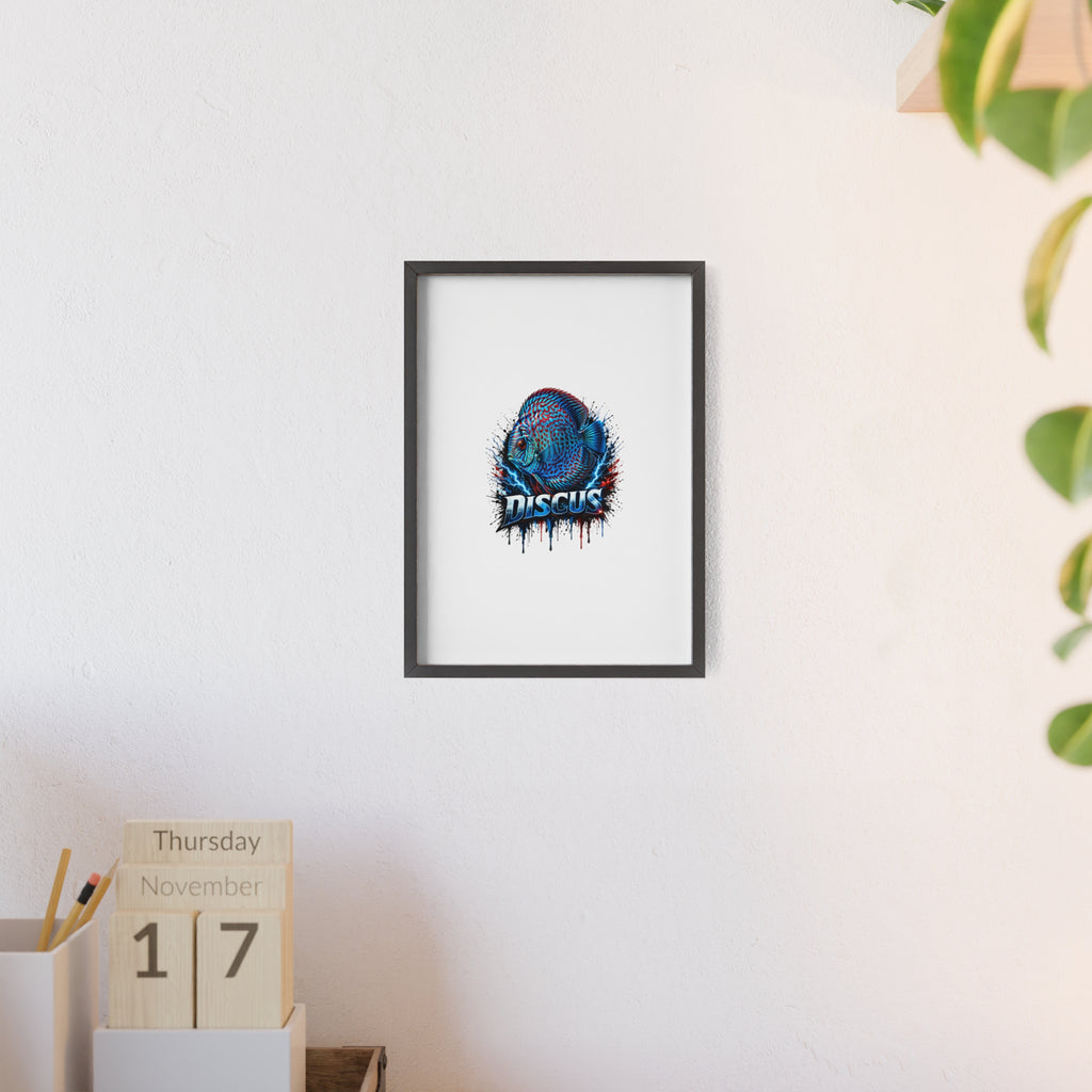 Discus Fish Poster with Wooden Frame — Colorful Aquarium Art Print