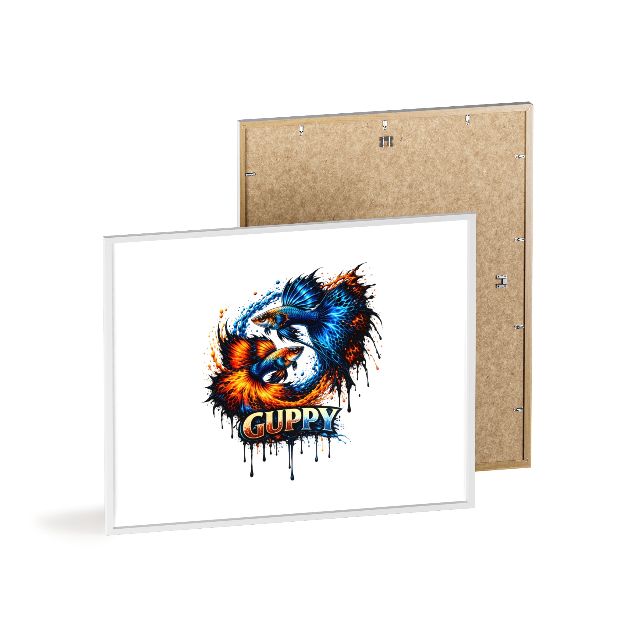 Guppy Fish Art Poster with Wooden Frame — Colorful Koi-Style Aquarium Print
