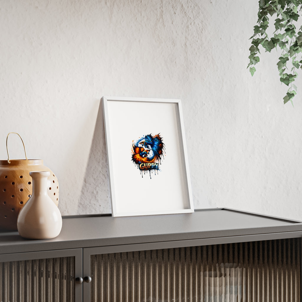 Guppy Fish Art Poster with Wooden Frame — Colorful Koi-Style Aquarium Print