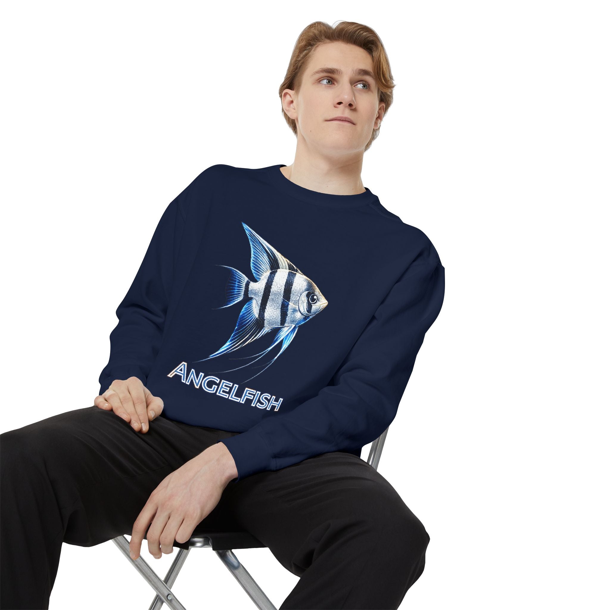 Angelfish Graphic Sweatshirt — Blue Tropical Fish Crewneck