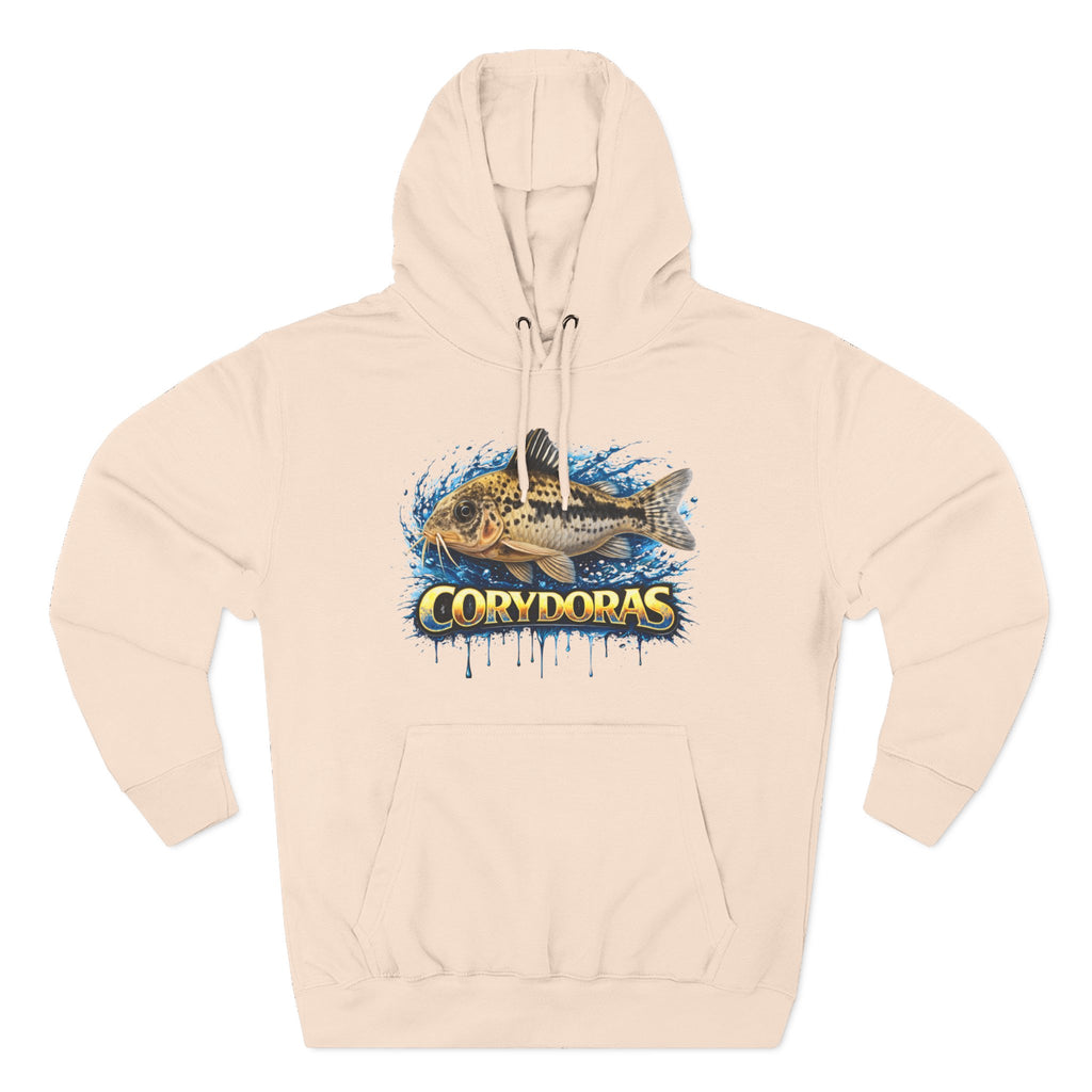 Peppered Corydoras Midweight Fleece Hoodie — Aquatic Catfish Illustration Pullover