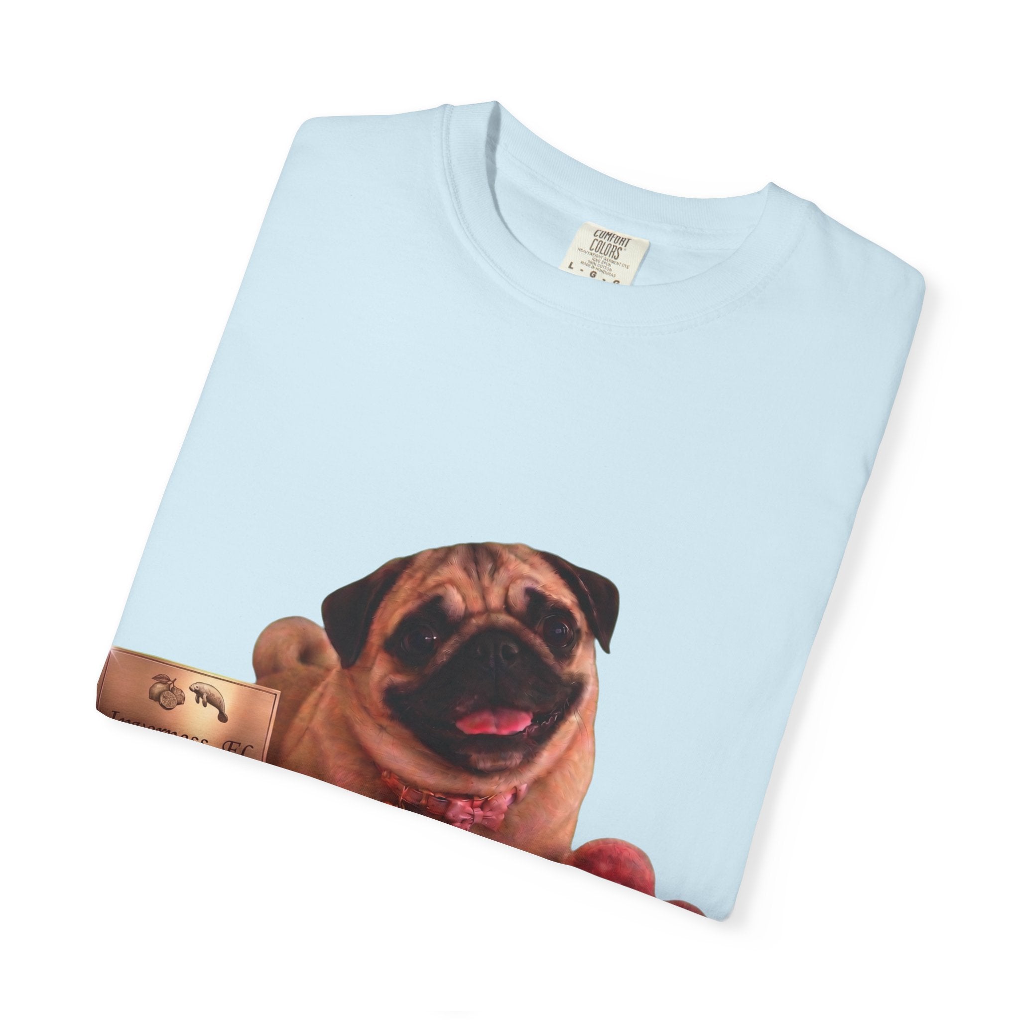 Pug Pet Portrait T-Shirt — Personalized "MIA" Dog Design