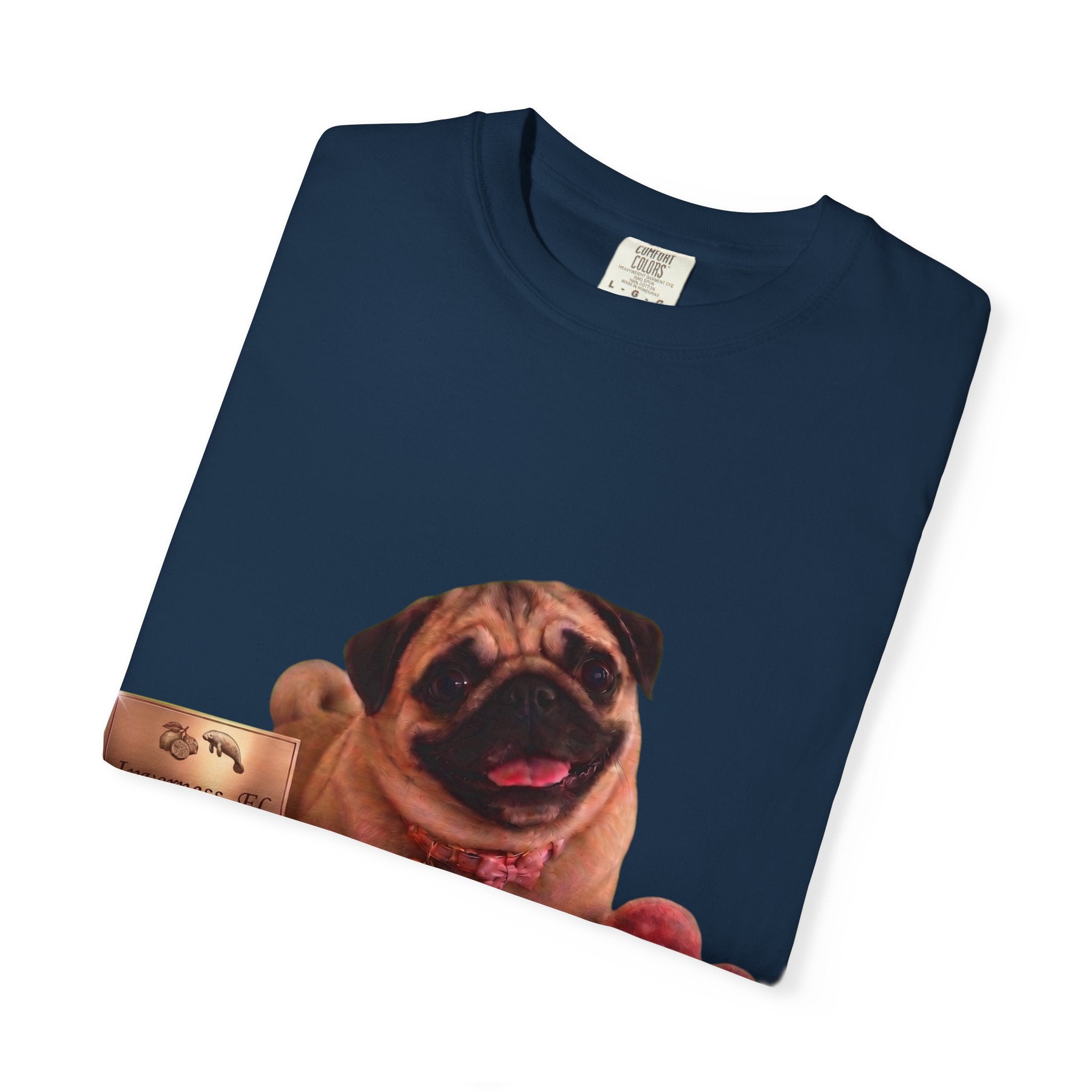 Pug Pet Portrait T-Shirt — Personalized "MIA" Dog Design