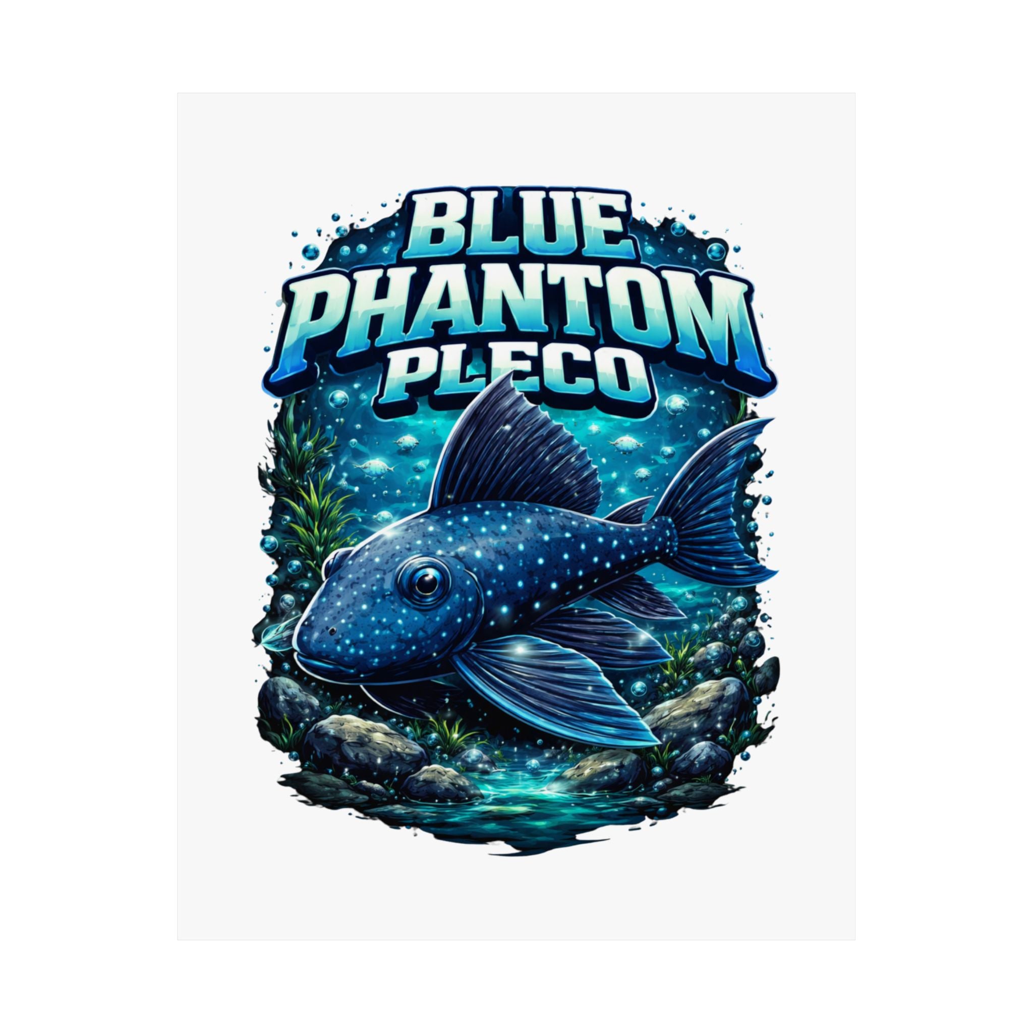 Blue Phantom Pleco Poster — Matte Vertical Aquarium Fish Art Print