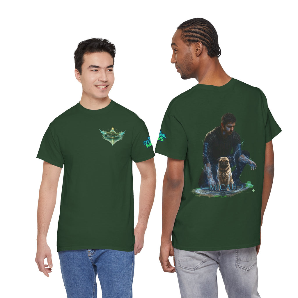 T-Shirt — Nature Warrior Graphic Tee with Man and Dog Illustration