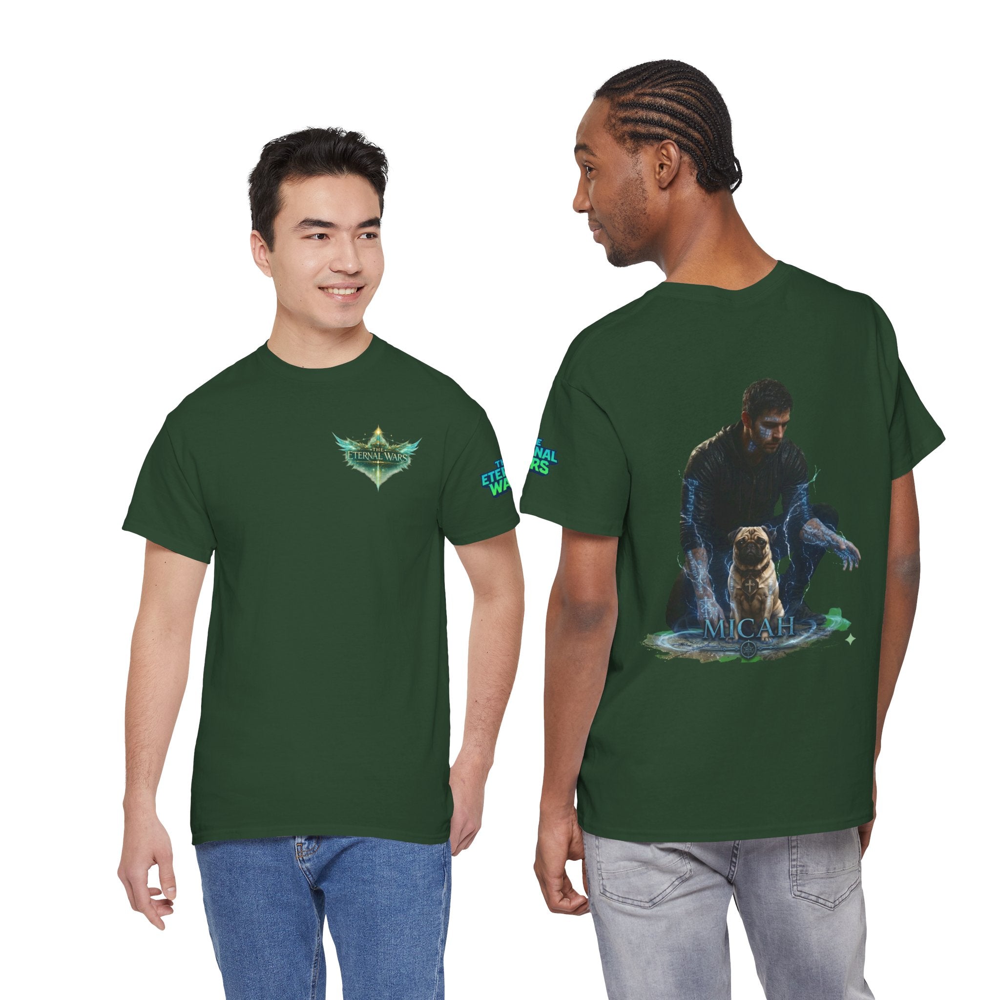 T-Shirt — Nature Warrior Graphic Tee with Man and Dog Illustration