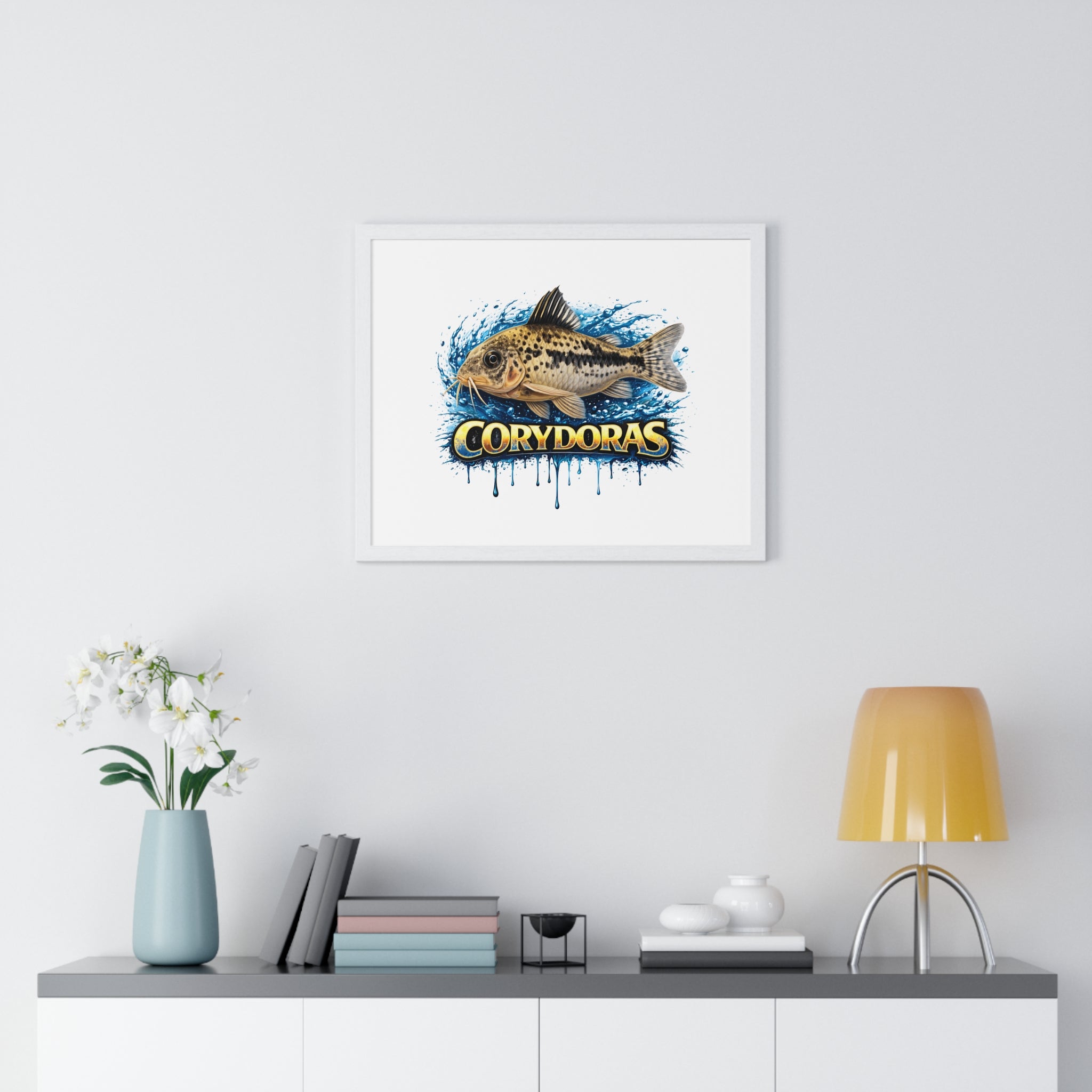 Peppered Corydoras Fish Framed Poster — Aquarium Wall Art