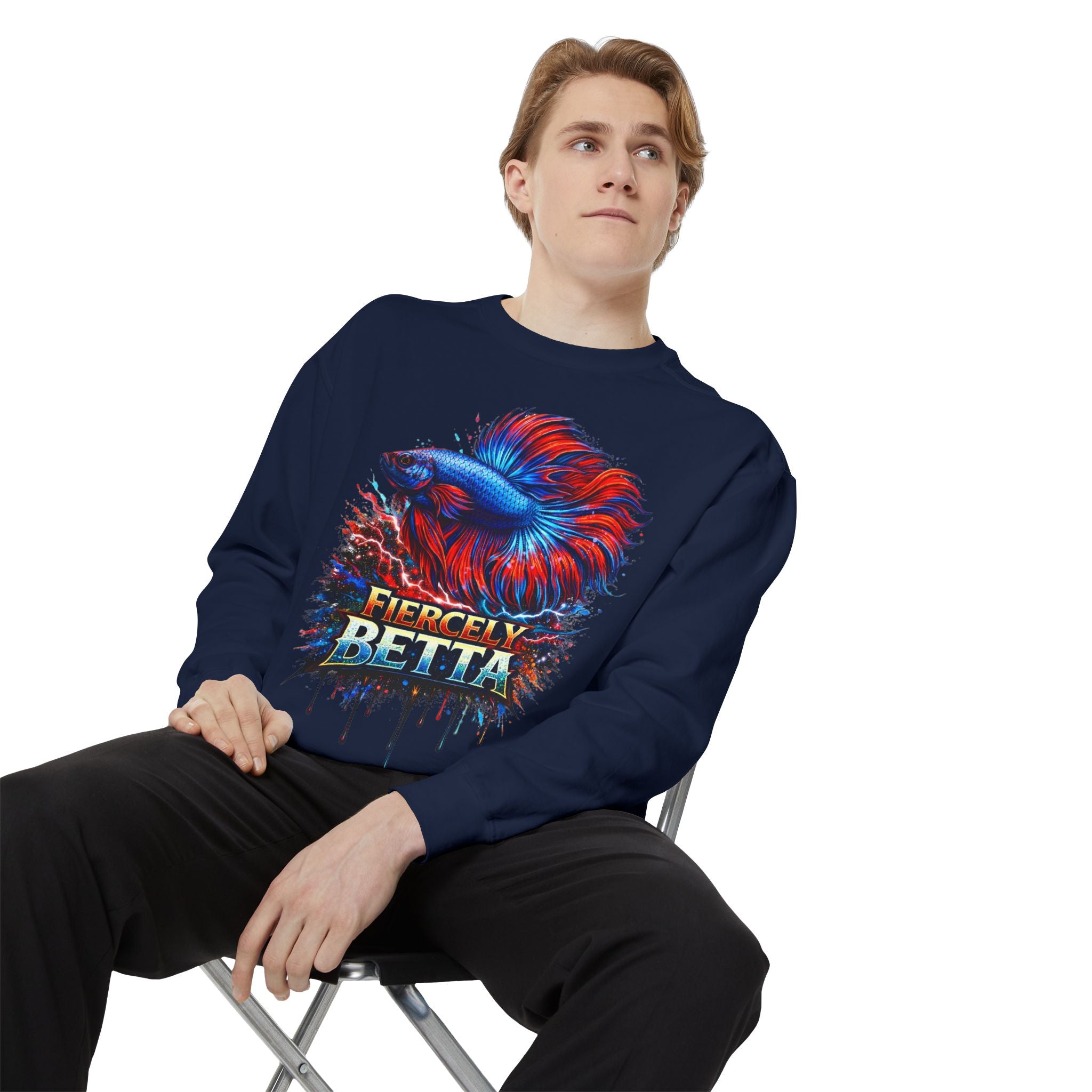 Betta Fish Sweatshirt — "Fiercely Betta" Colorful Aquarium Crewneck