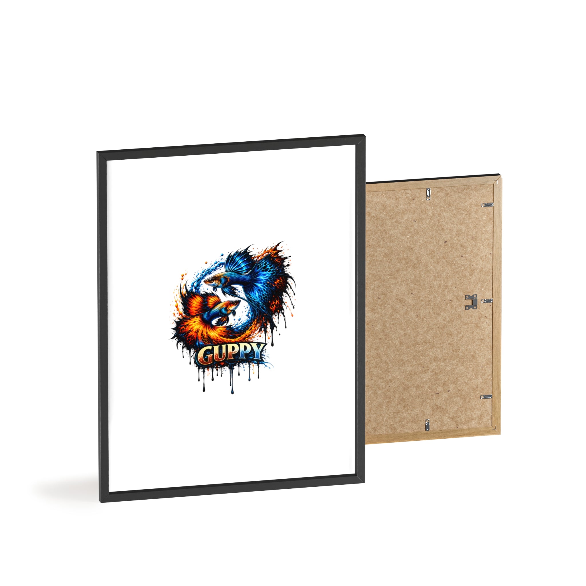 Guppy Fish Art Poster with Wooden Frame — Colorful Koi-Style Aquarium Print