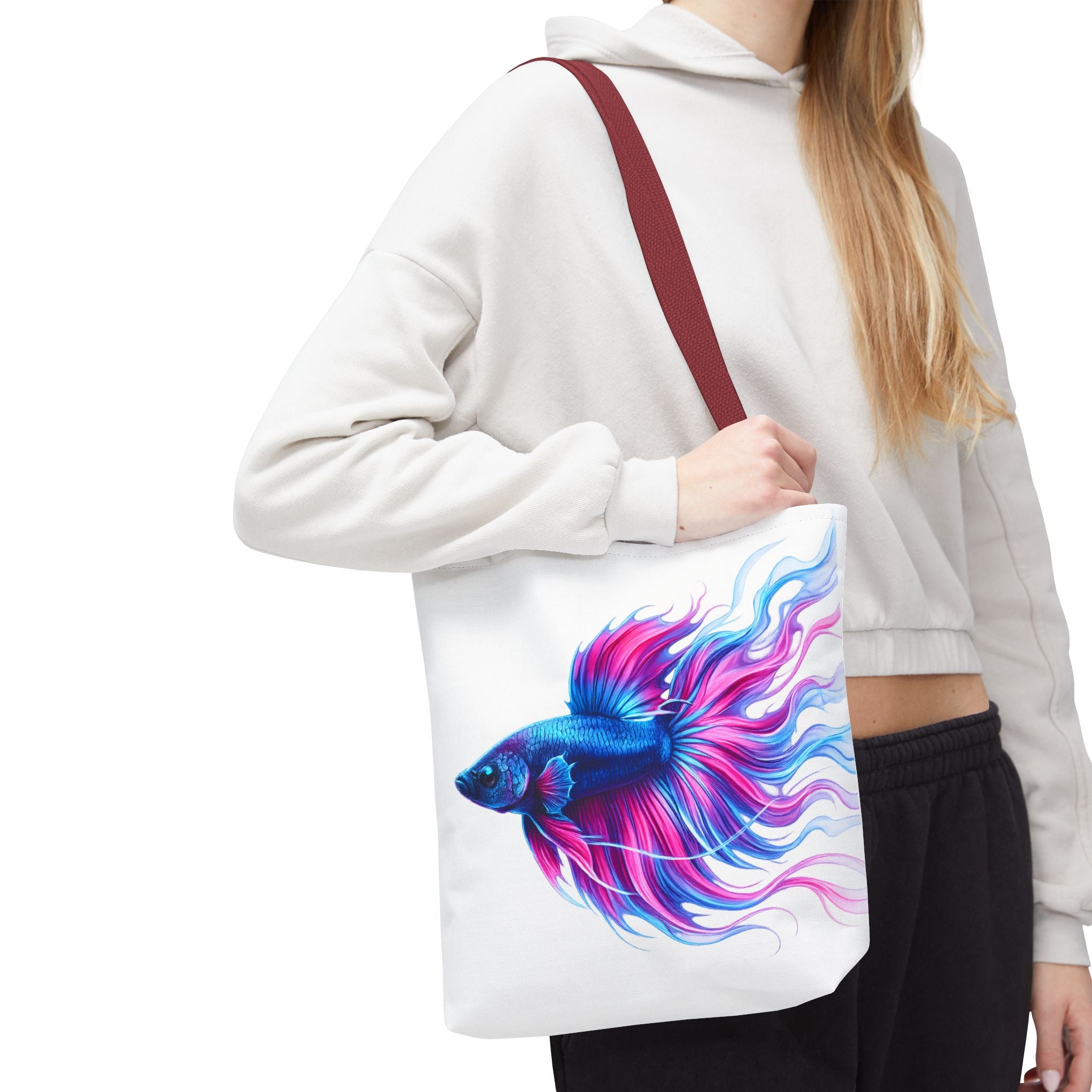 Colorful Betta Fish Tote Bag — Vibrant Blue & Pink Aquatic Art Beach Tote