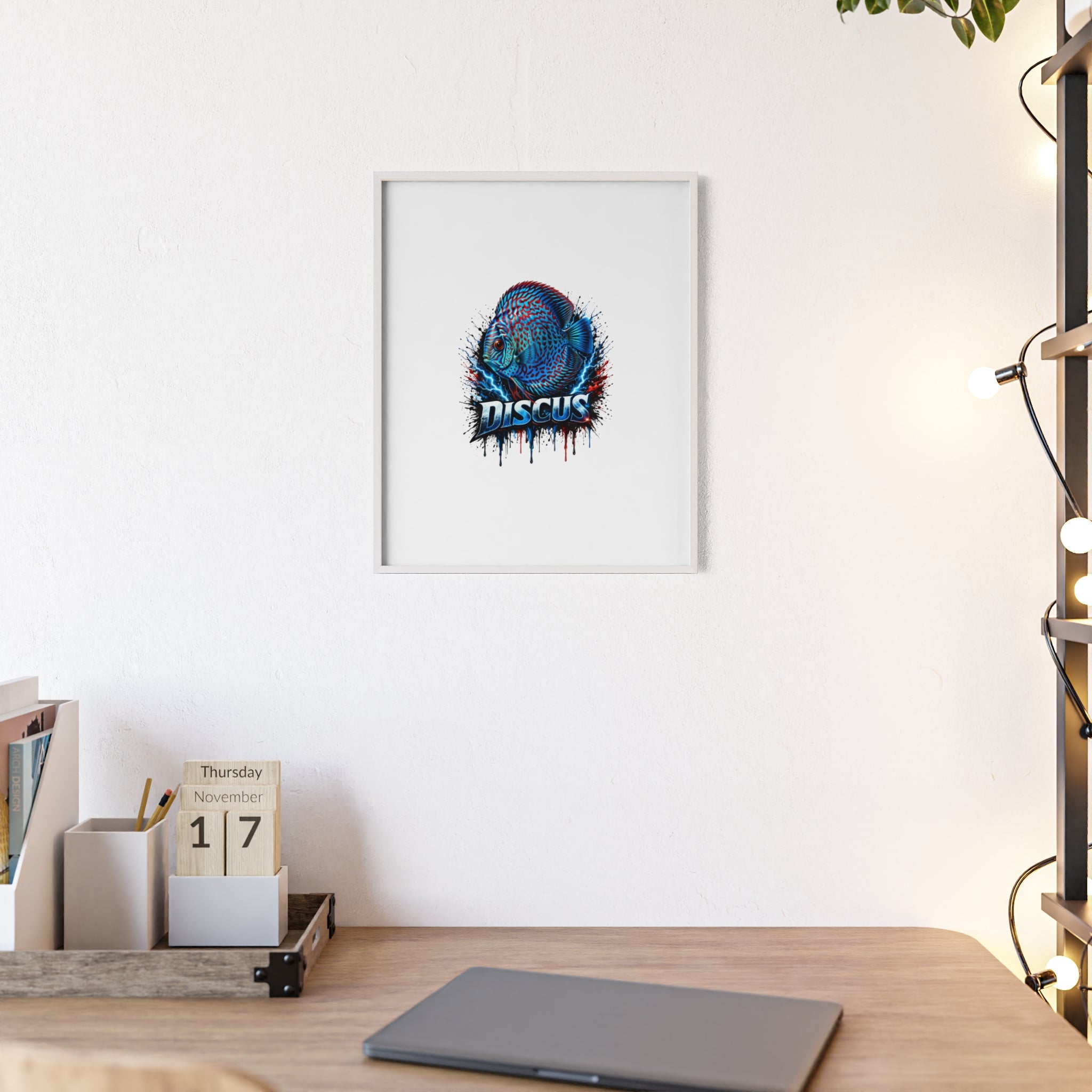 Discus Fish Poster with Wooden Frame — Colorful Aquarium Art Print