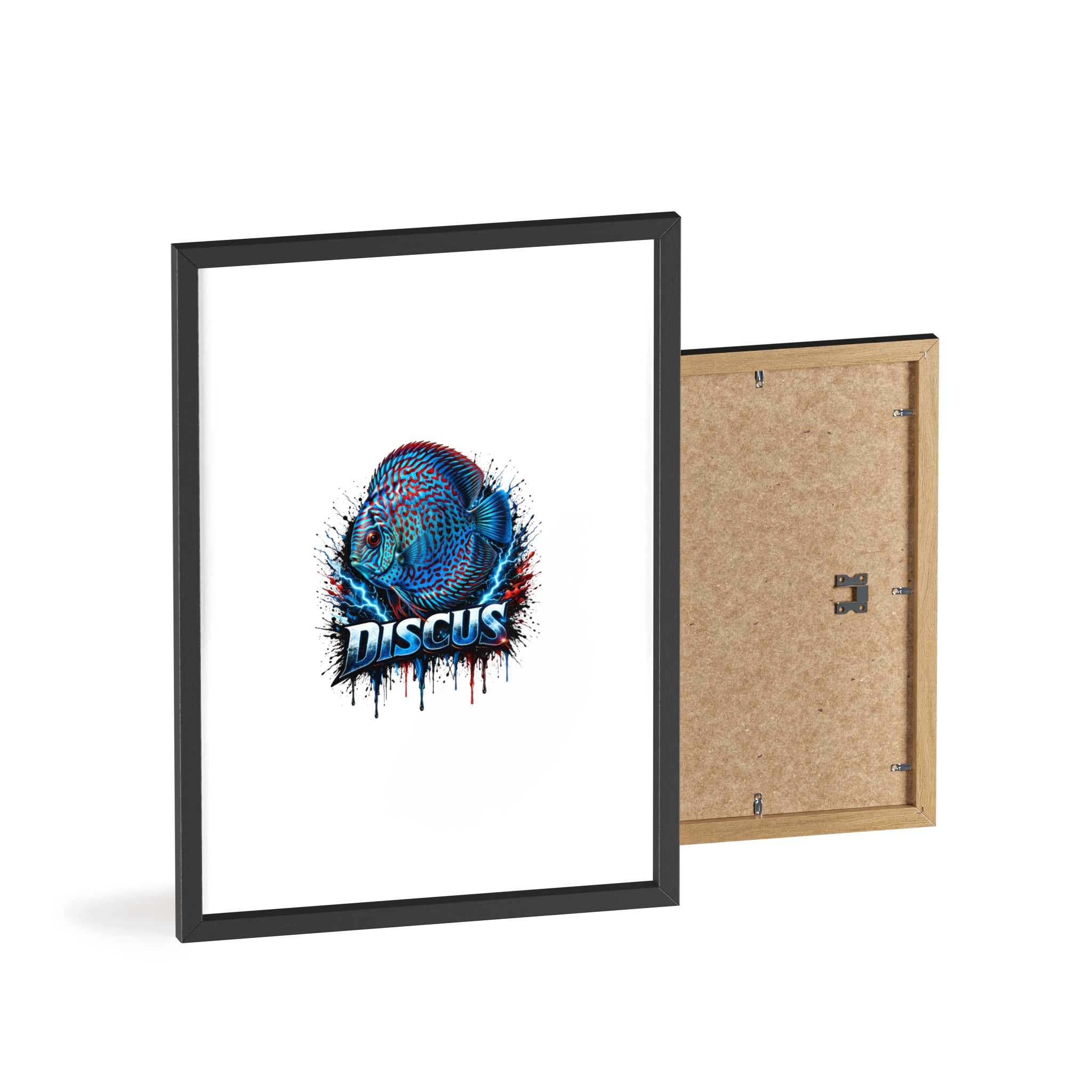 Discus Fish Poster with Wooden Frame — Colorful Aquarium Art Print