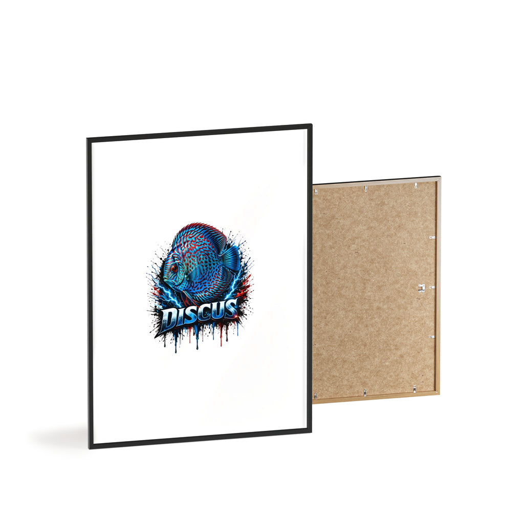 Discus Fish Poster with Wooden Frame — Colorful Aquarium Art Print