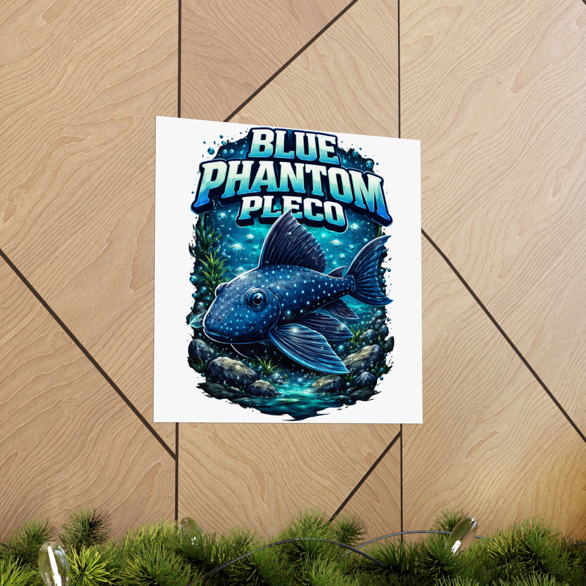 Blue Phantom Pleco Poster — Matte Vertical Aquarium Fish Art Print