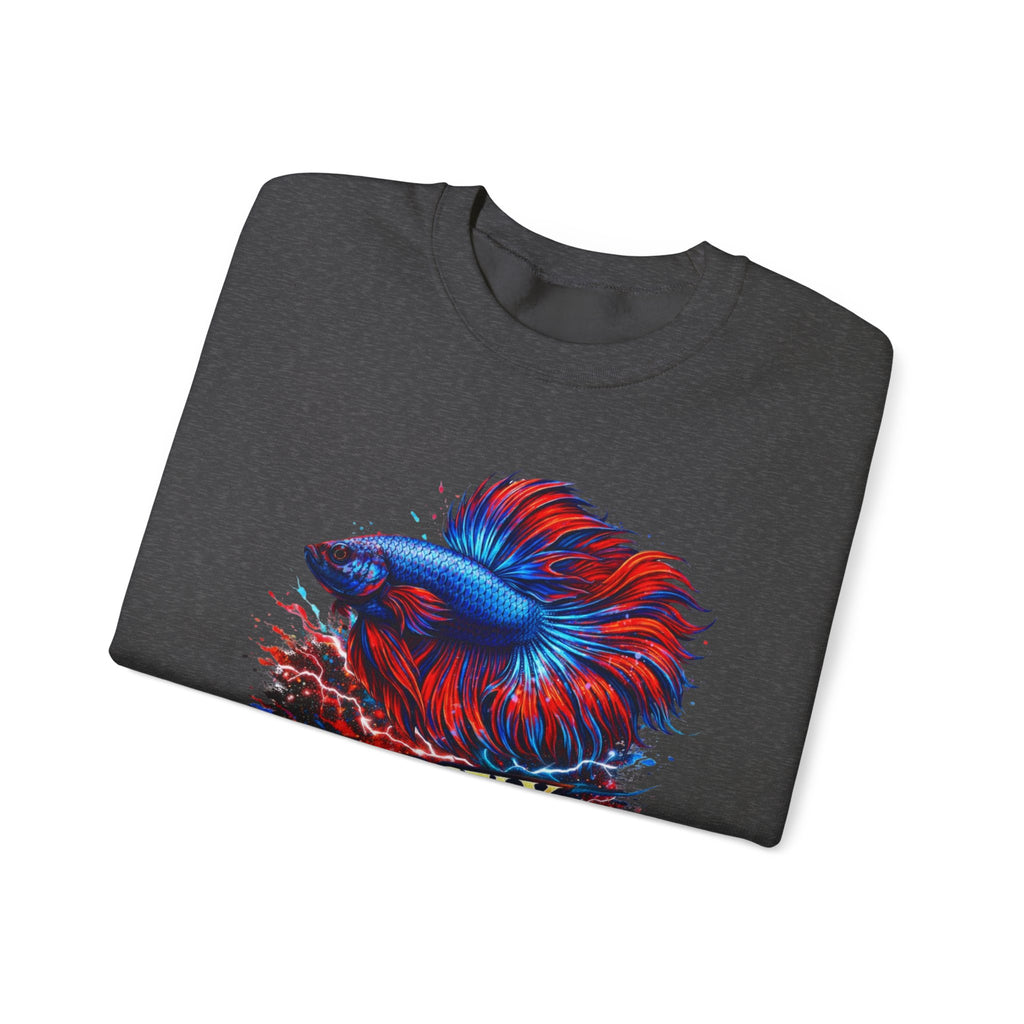 Betta Fish Crewneck Sweatshirt — "Fiercely Betta" Colorful Aquarium Graphic