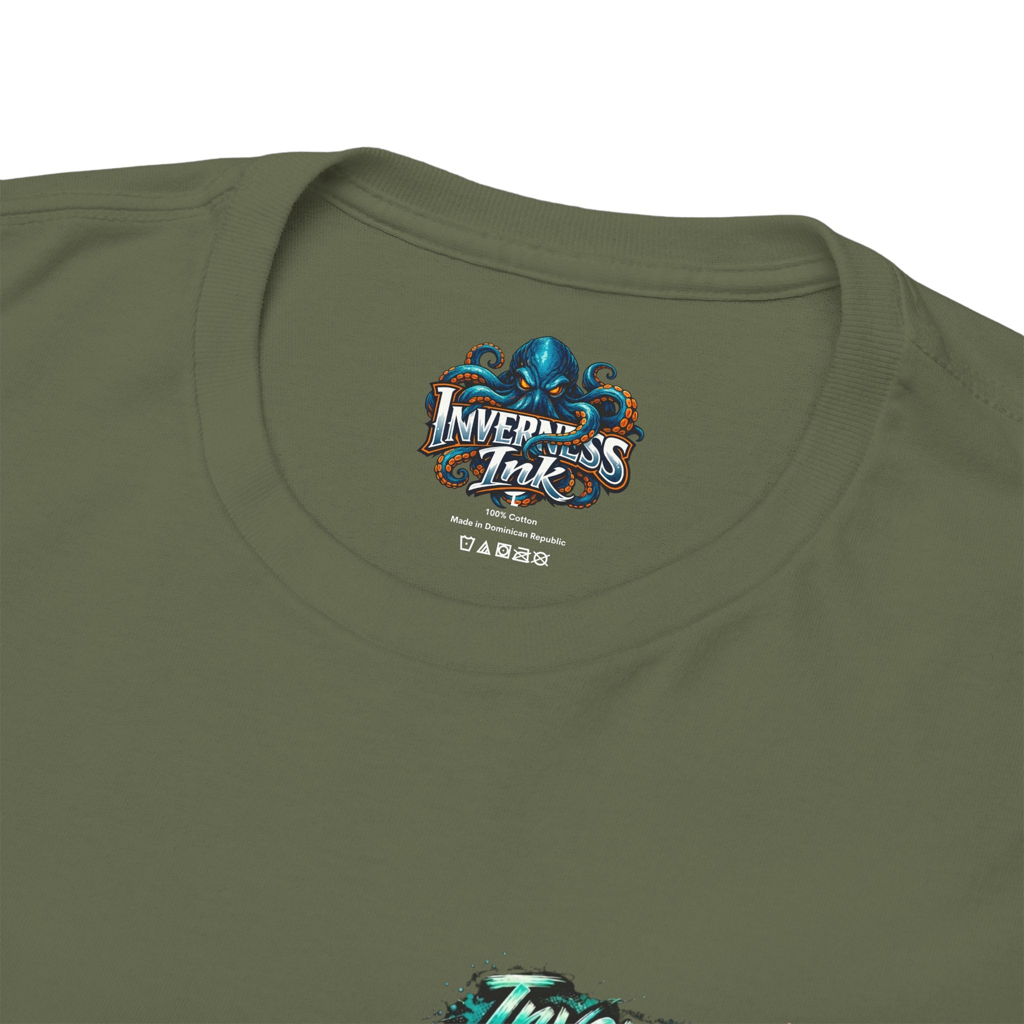 Inverness Ink Graphic Tee — Bold Blue & Orange Splash Backprint