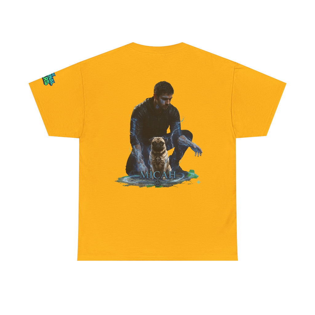 T-Shirt — Nature Warrior Graphic Tee with Man and Dog Illustration
