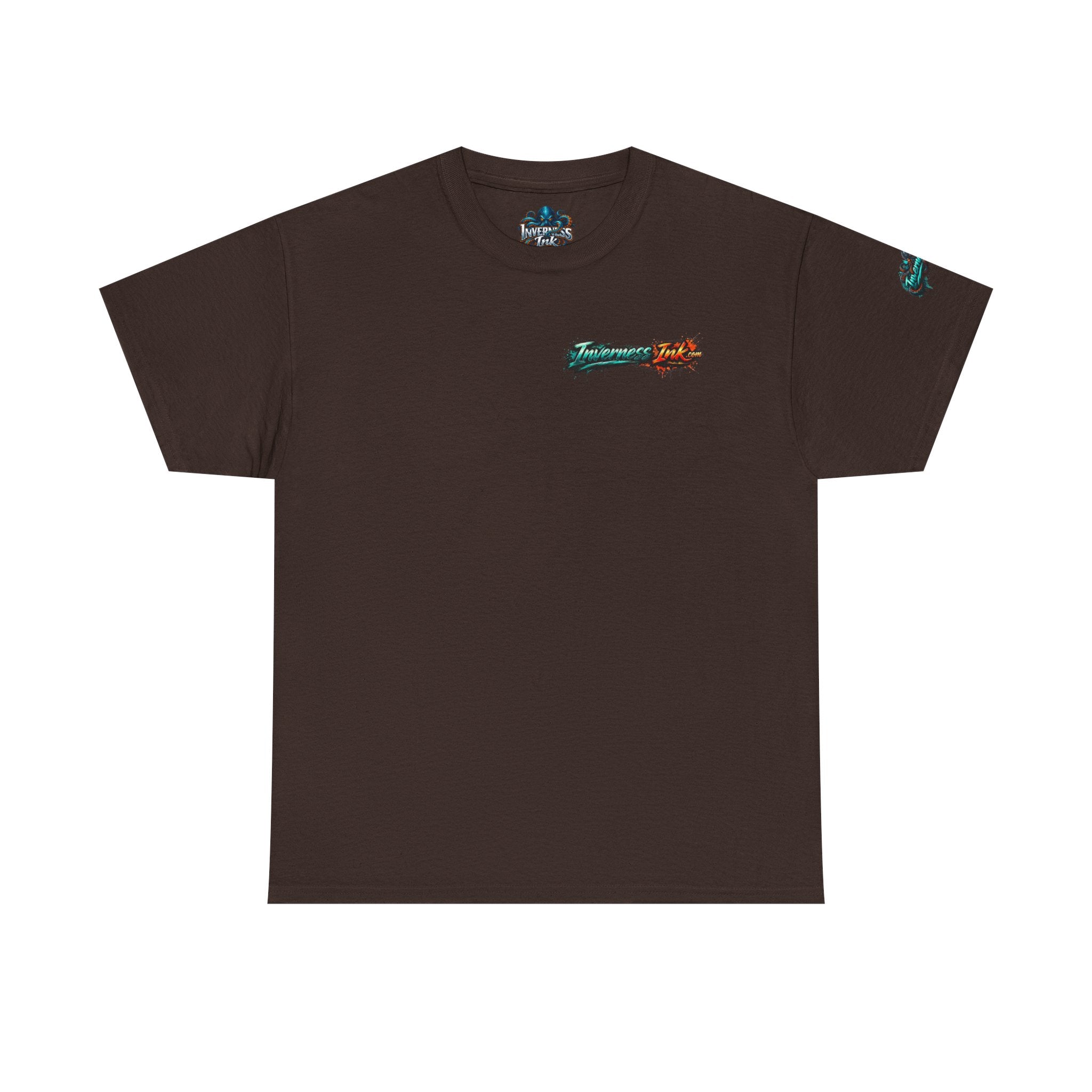 Inverness Ink Graphic Tee — Bold Blue & Orange Splash Backprint