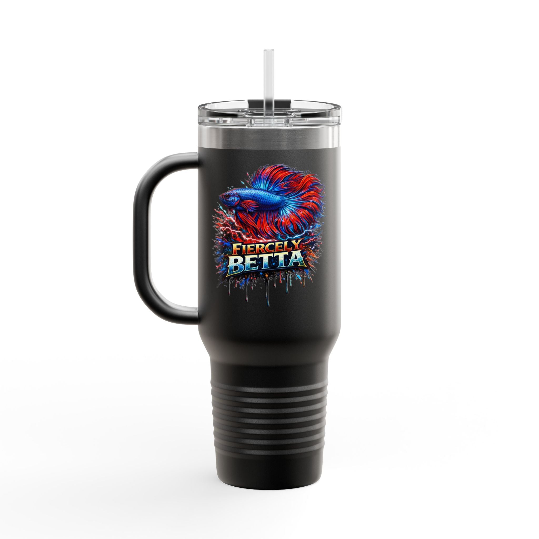 40oz Insulated Travel Mug — 'Fiercely Betta' Colorful Betta Fish Design