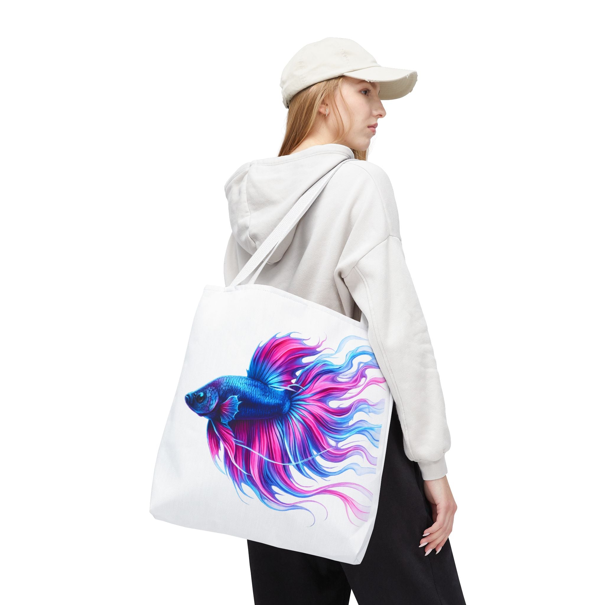 Colorful Betta Fish Tote Bag — Vibrant Blue & Pink Aquatic Art Beach Tote