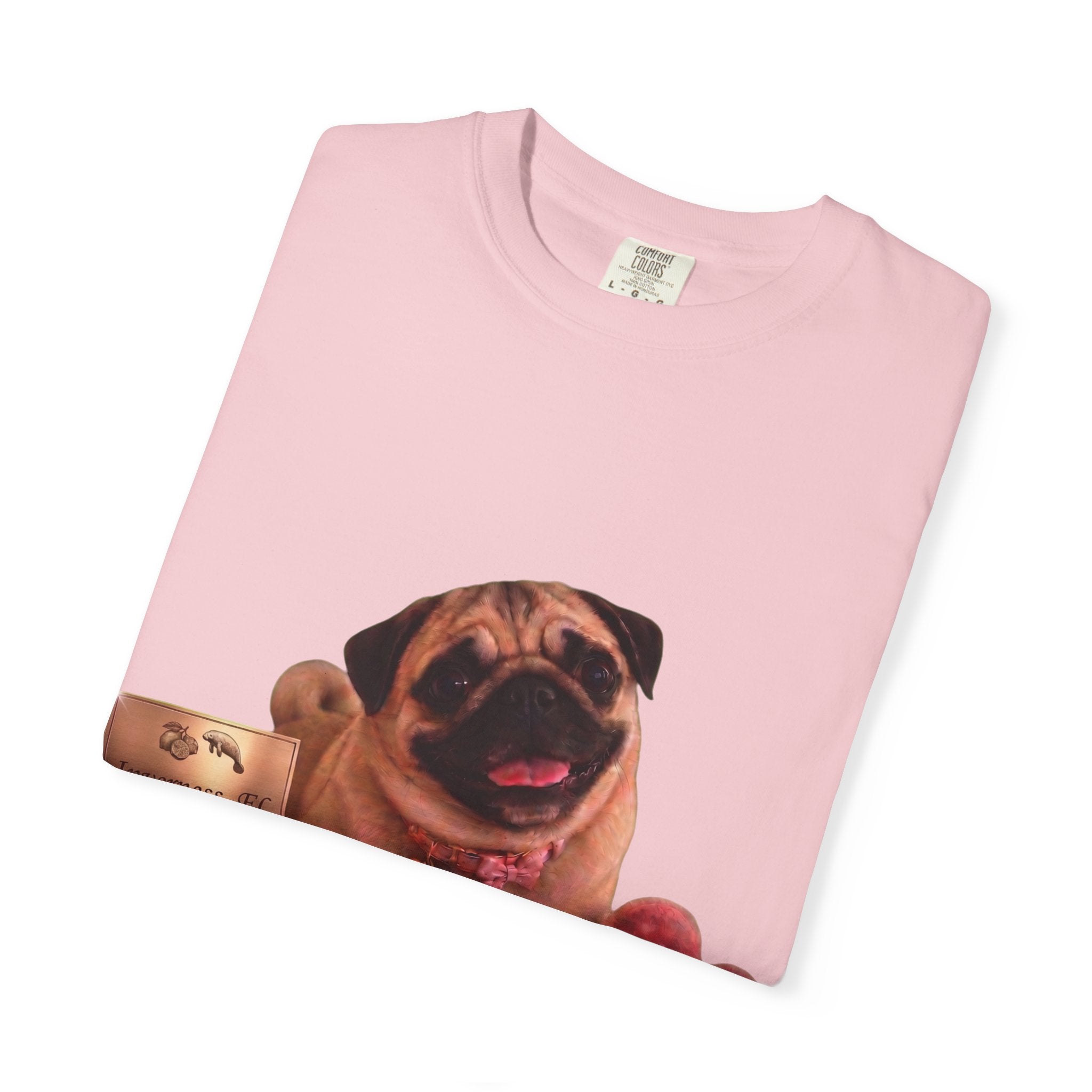 Pug Pet Portrait T-Shirt — Personalized "MIA" Dog Design