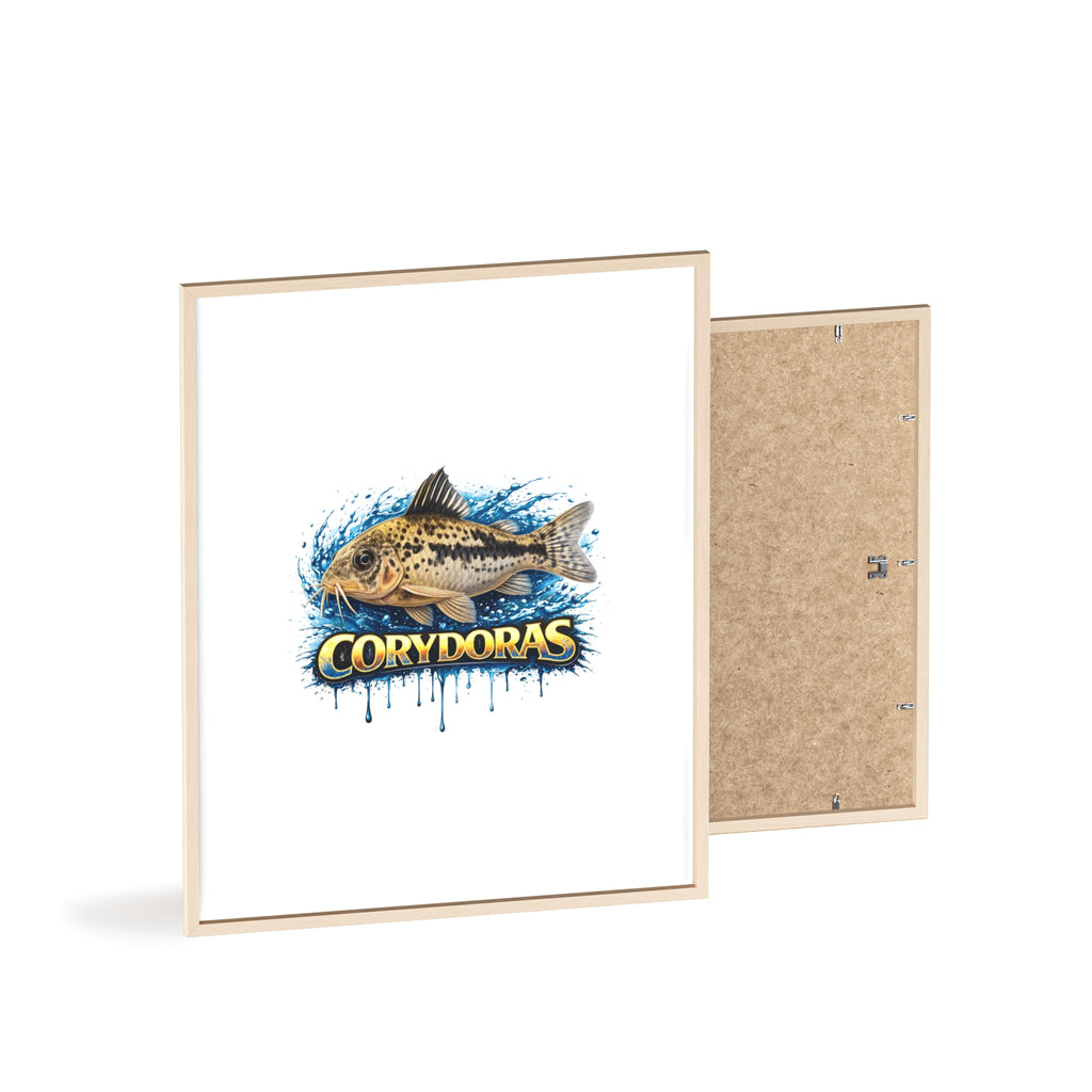 Peppered Corydoras Fish Poster with Wooden Frame — Aquarium Wall Art